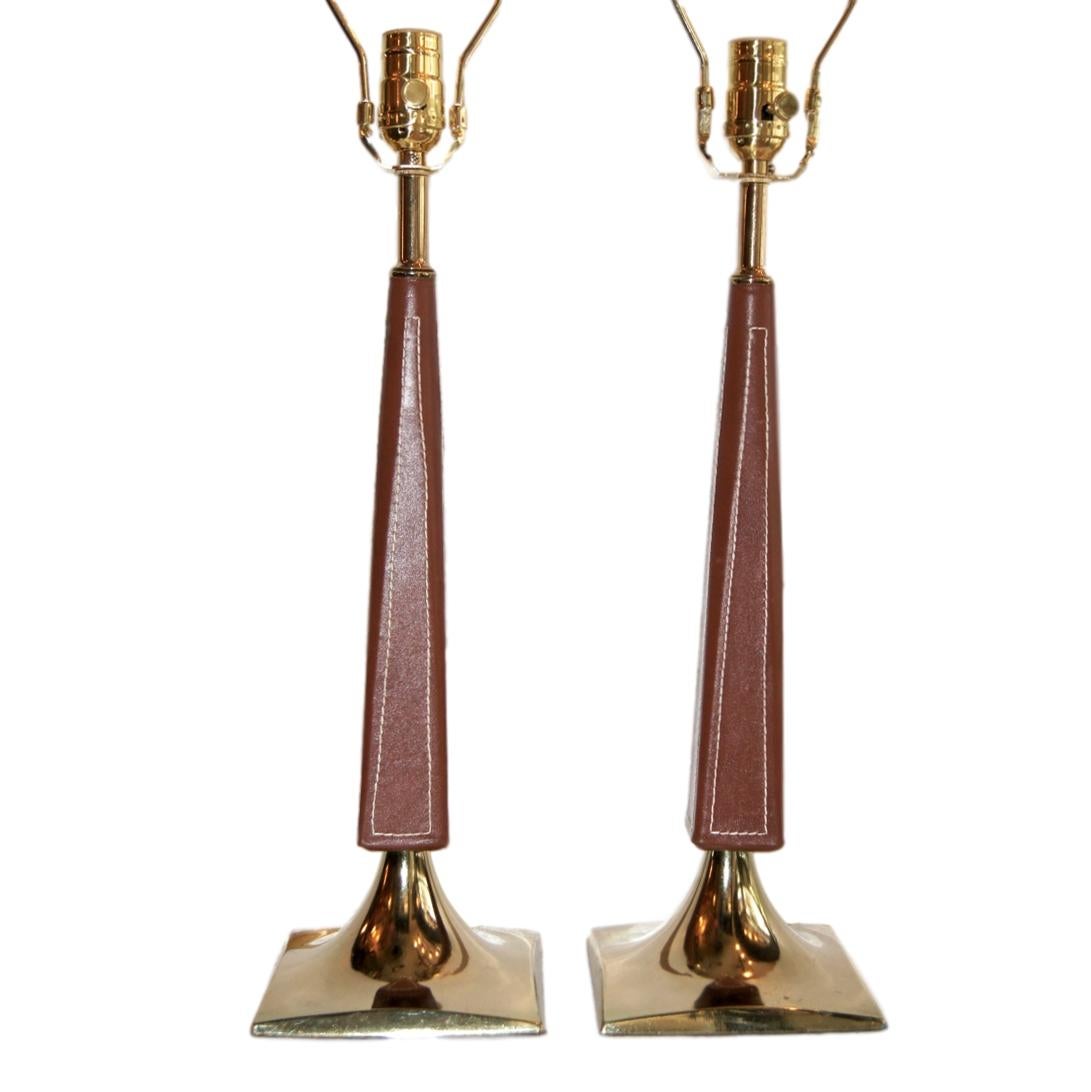 Pair of French Leather-Bound Lamps