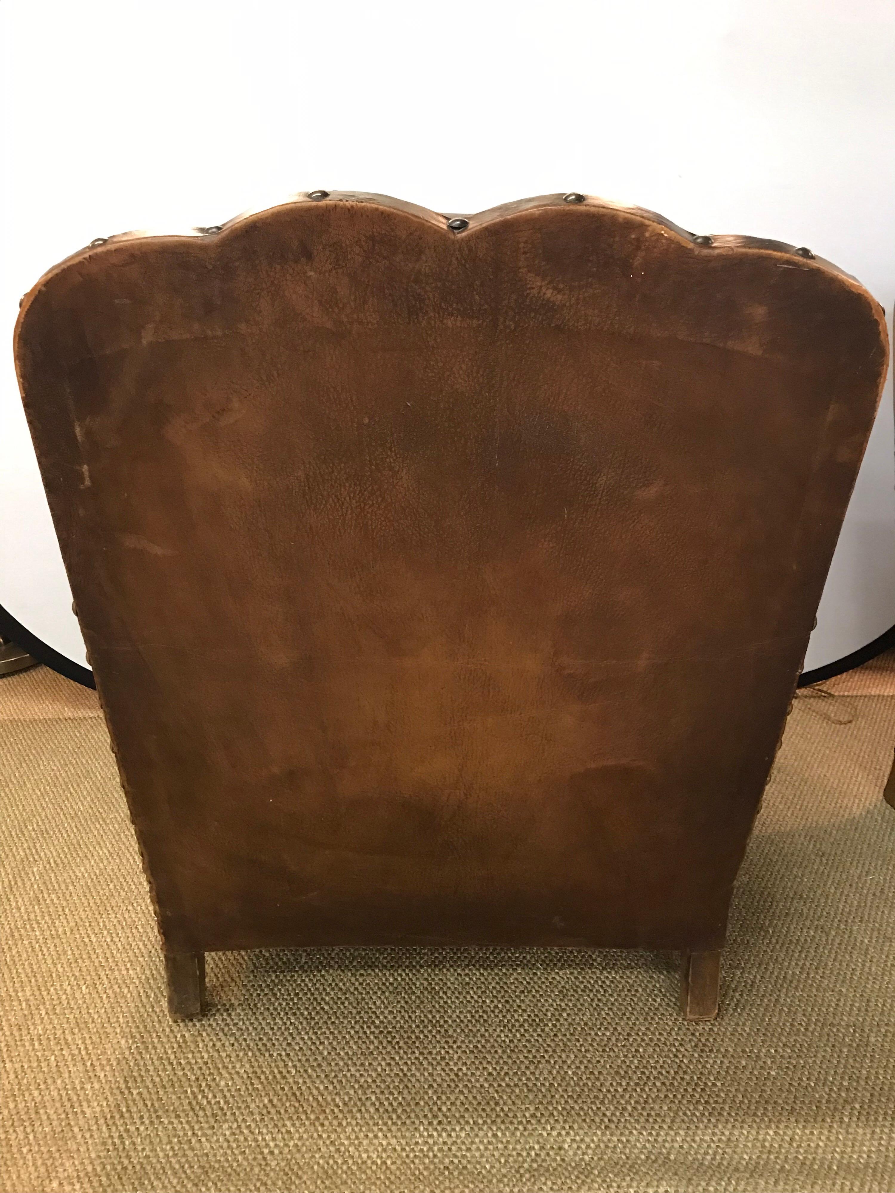 Pair of French Leather Cigar Club Chairs Armchairs 4