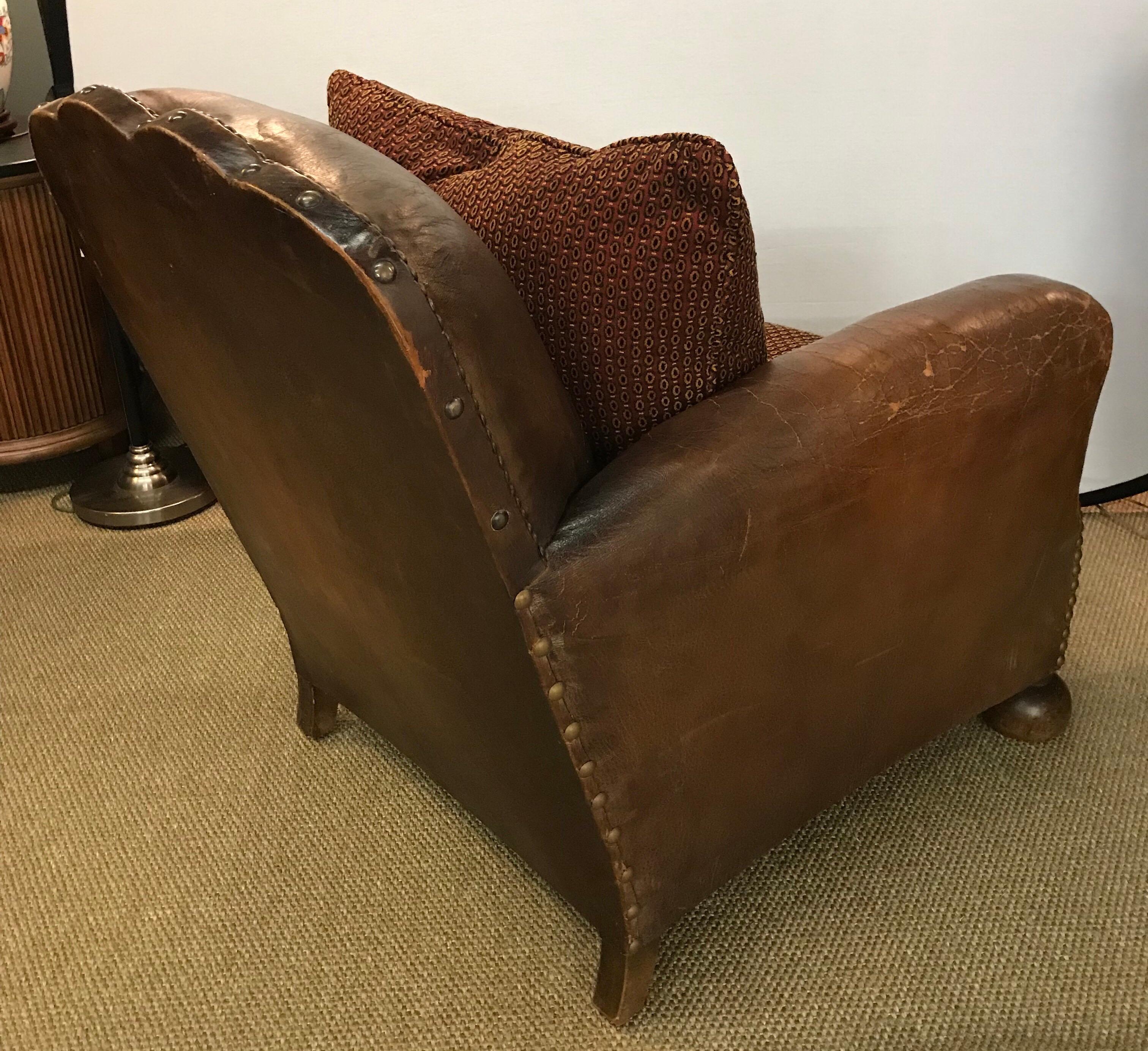 Pair of French Leather Cigar Club Chairs Armchairs 5