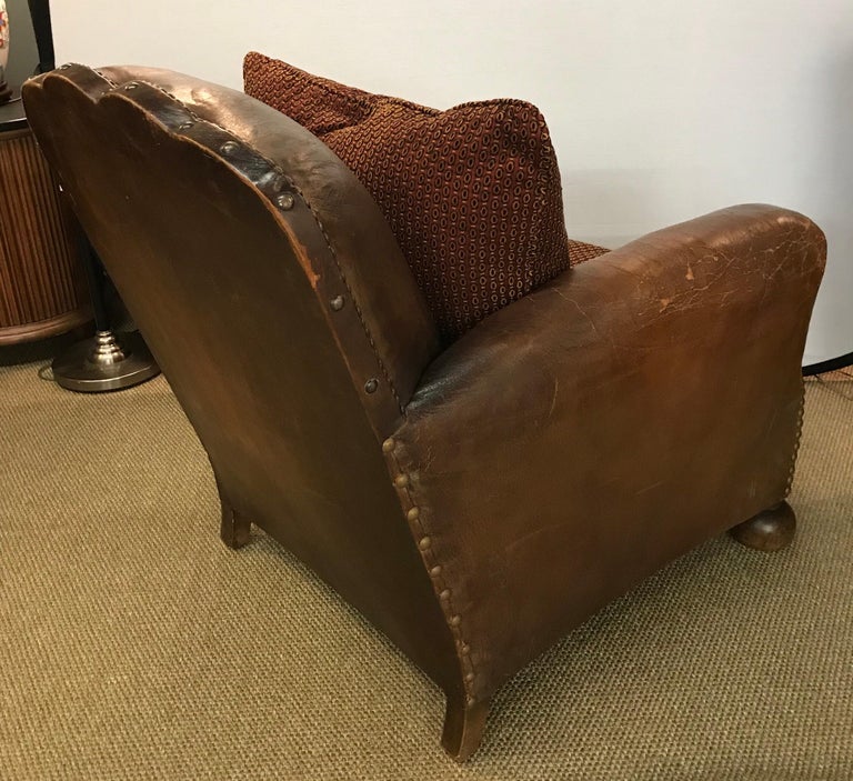 Pair of French Leather Cigar Club Chairs Armchairs at 1stDibs leather