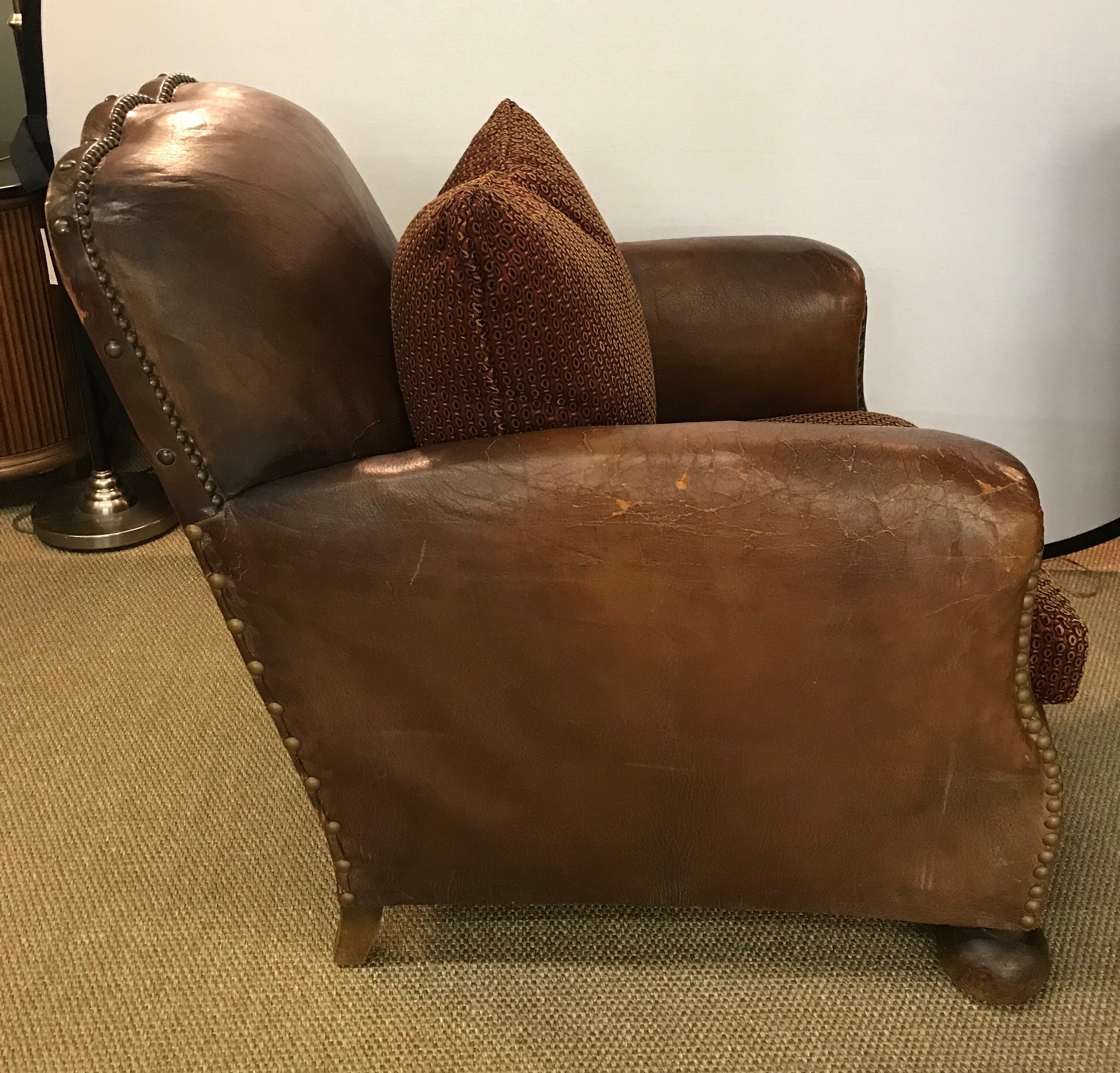 Pair of French Leather Cigar Club Chairs Armchairs 6