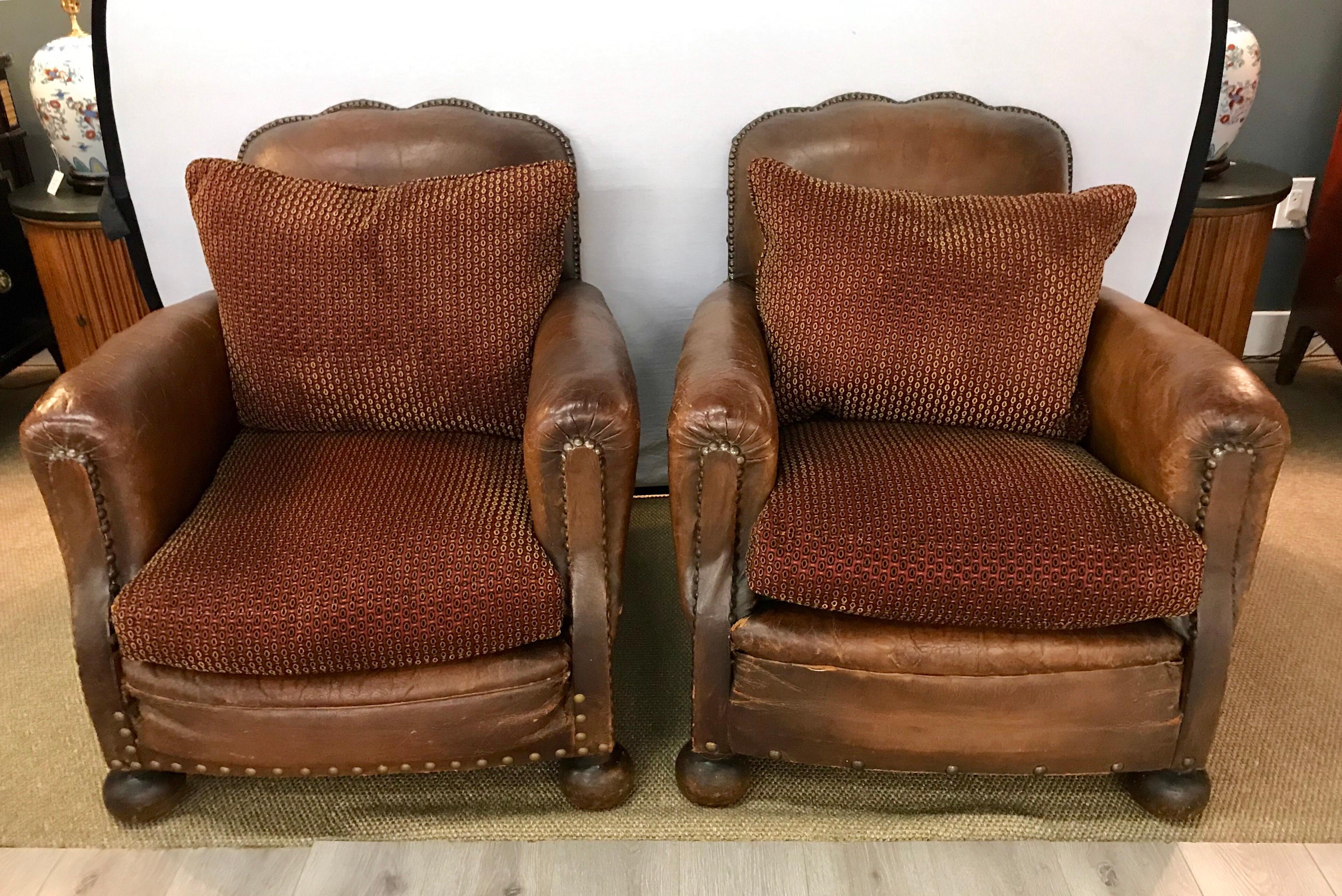 Distressed in a most extraordinary way! Isn't is time to set your home apart? These chairs are antique leather chairs from France and are quite gorgeous.