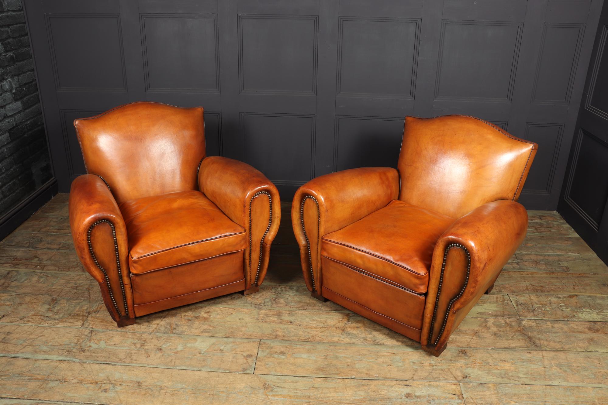 Pair of French Leather Club Armchairs, 1940 5