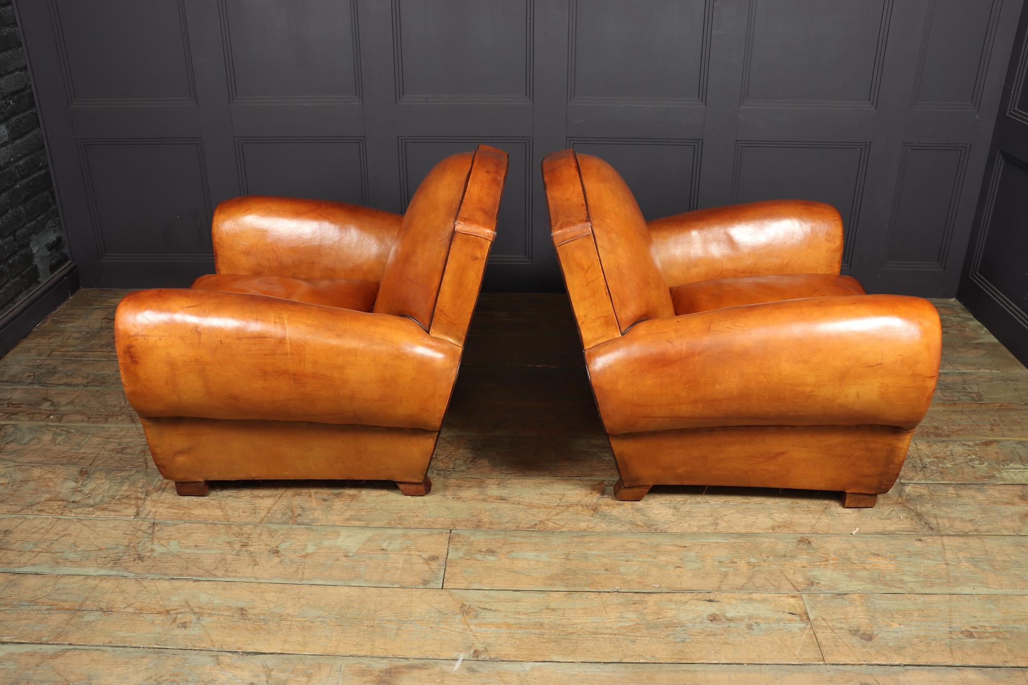 Pair of French Leather Club Armchairs, 1940 7