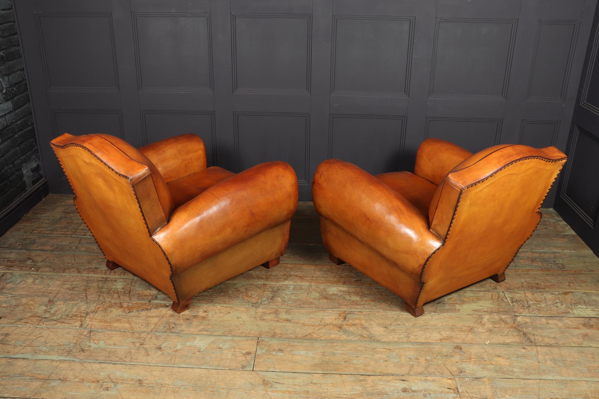 Pair of French Leather Club Armchairs, 1940 8