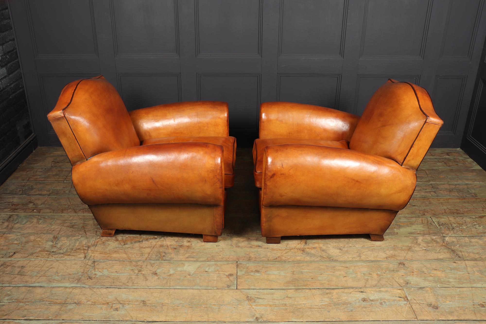 Pair of French Leather Club Armchairs, 1940 9