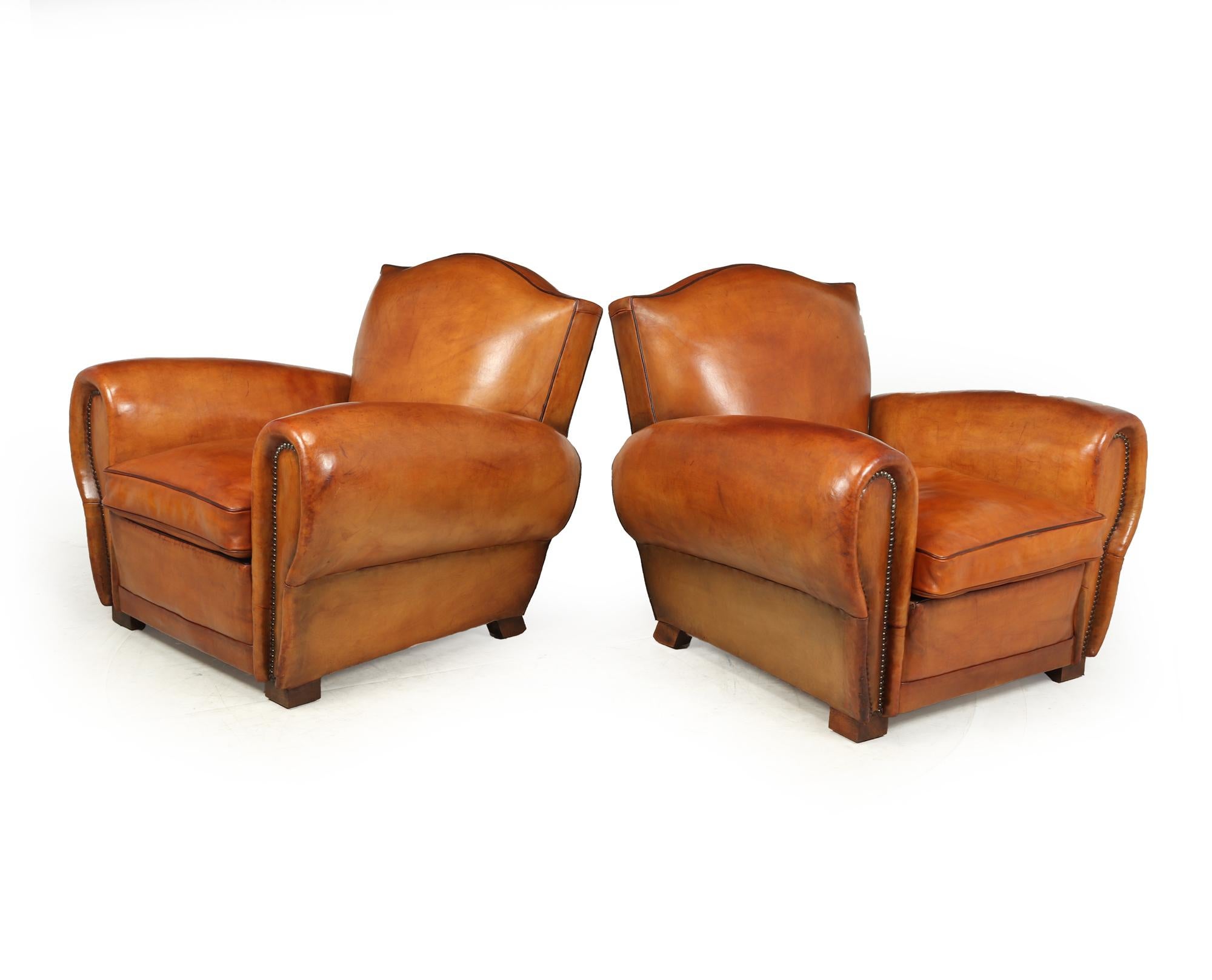 Other Pair of French Leather Club Armchairs, 1940