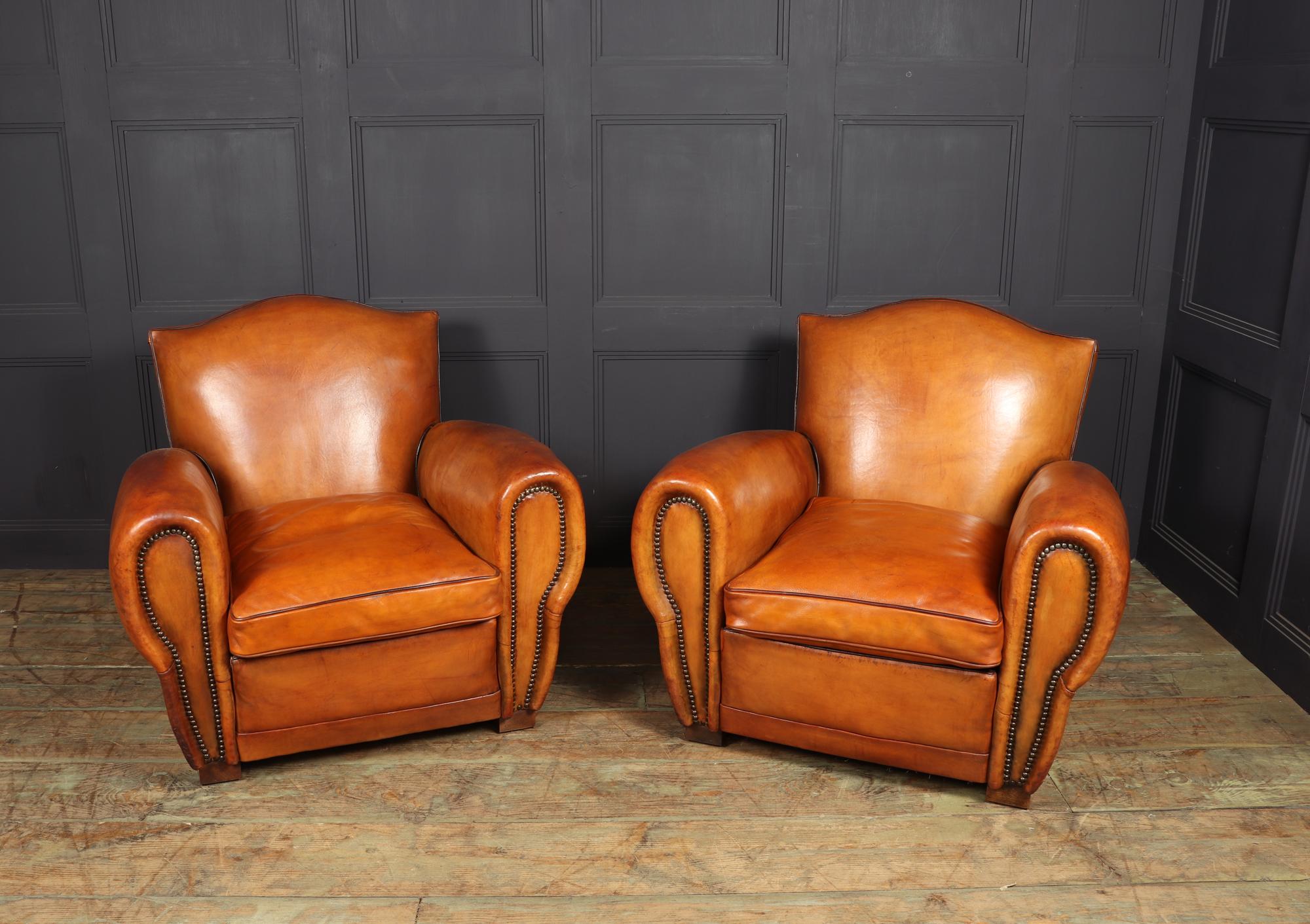 Pair of French Leather Club Armchairs, 1940 In Excellent Condition In Paddock Wood Tonbridge, GB
