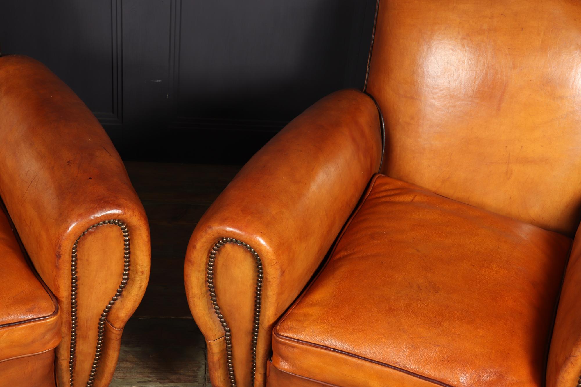 Pair of French Leather Club Armchairs, 1940 2