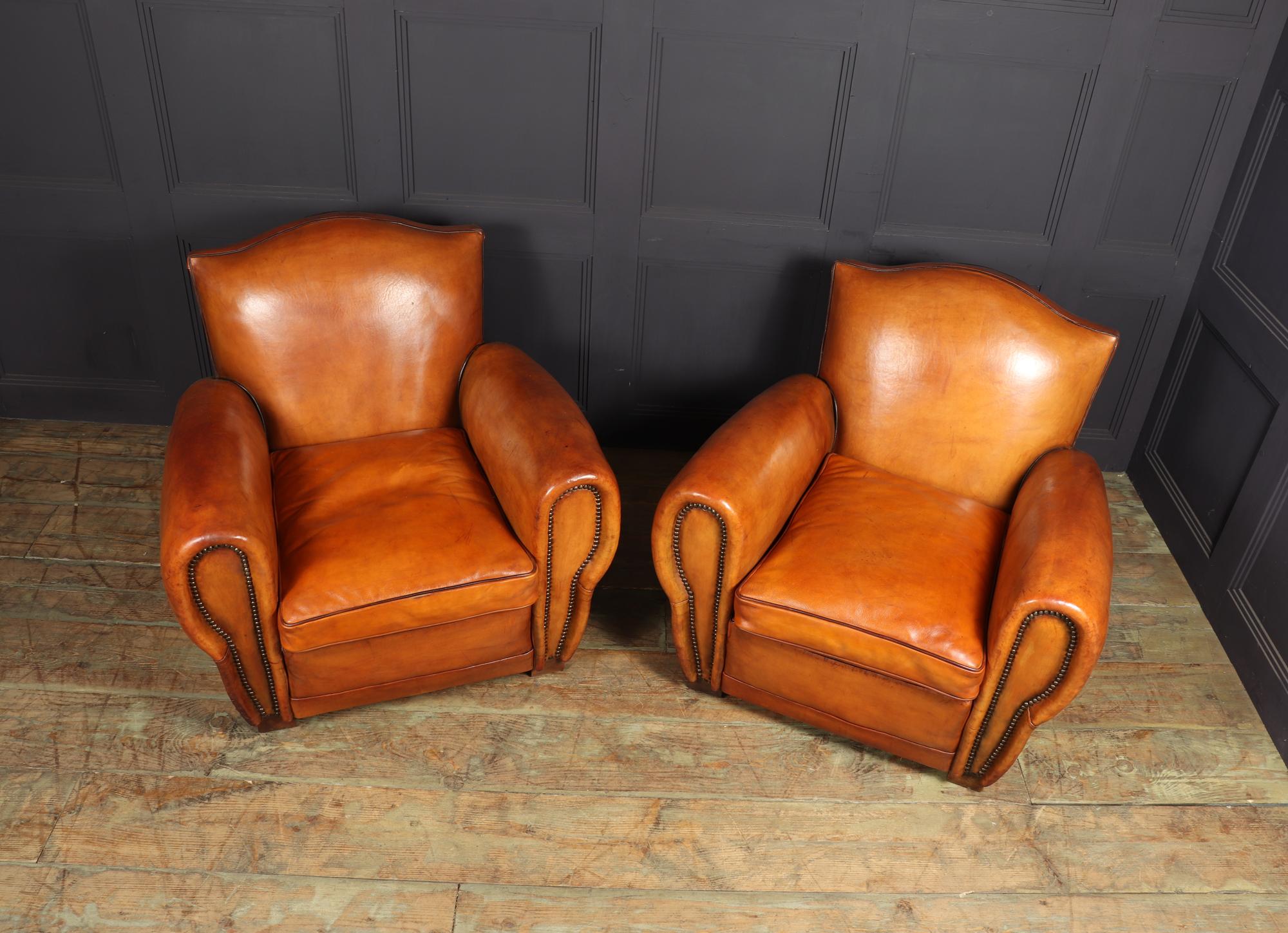 Pair of French Leather Club Armchairs, 1940 3