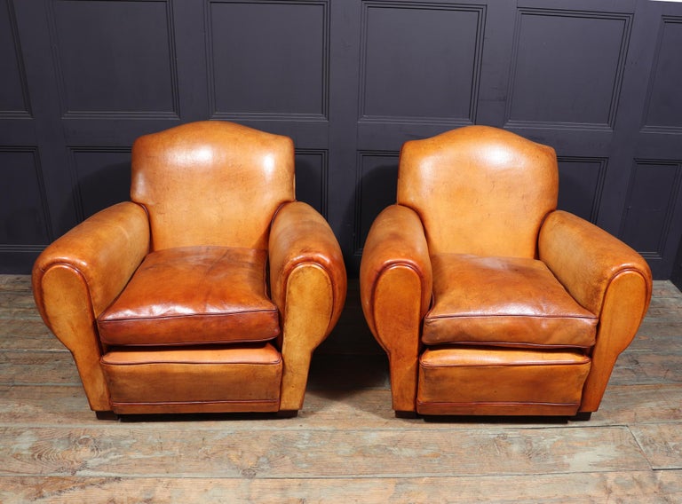Pair of French Leather Club Chairs, circa 1930 For Sale at 1stDibs