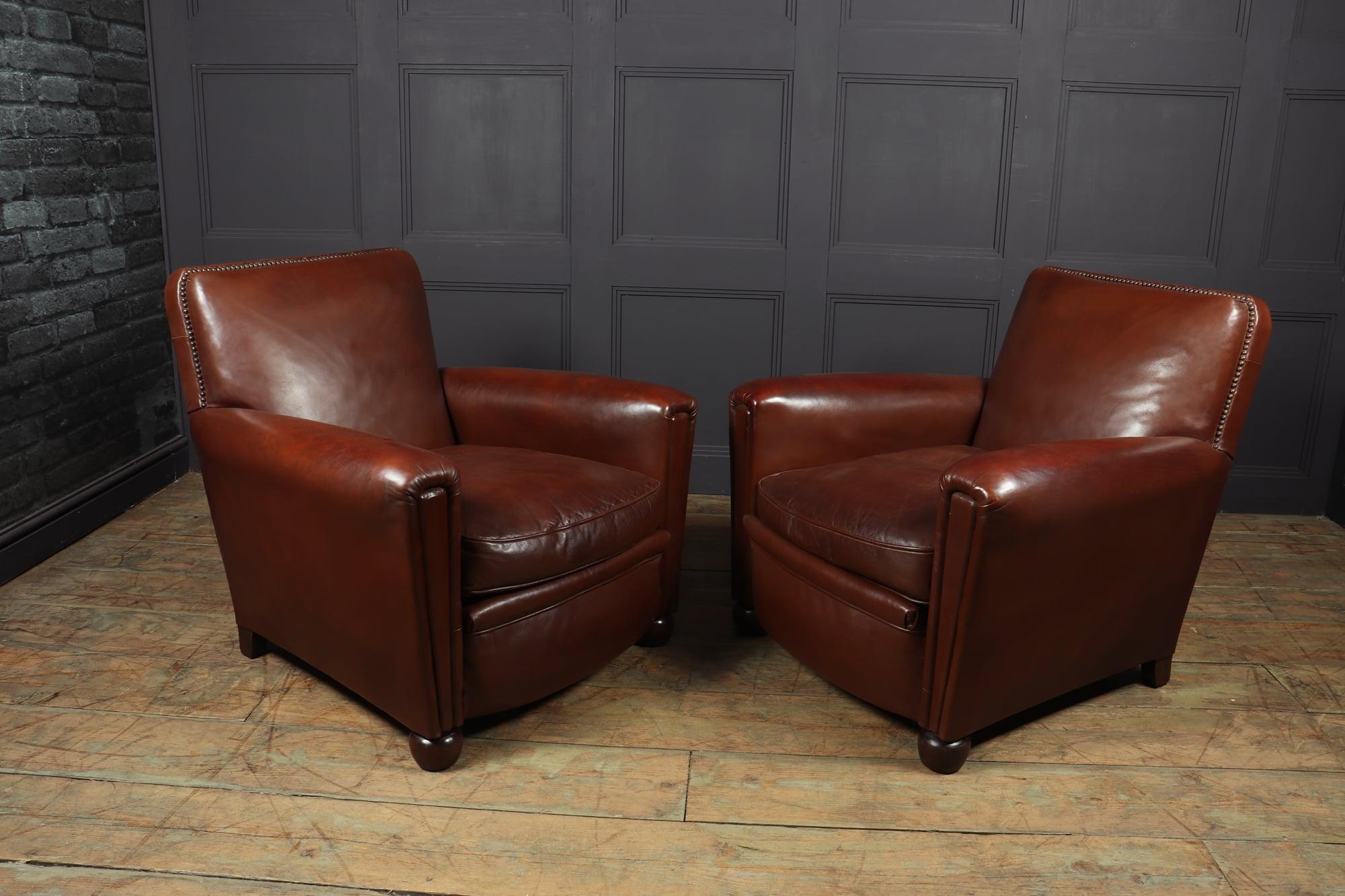 Pair of French Leather Club Chairs, c1940 8