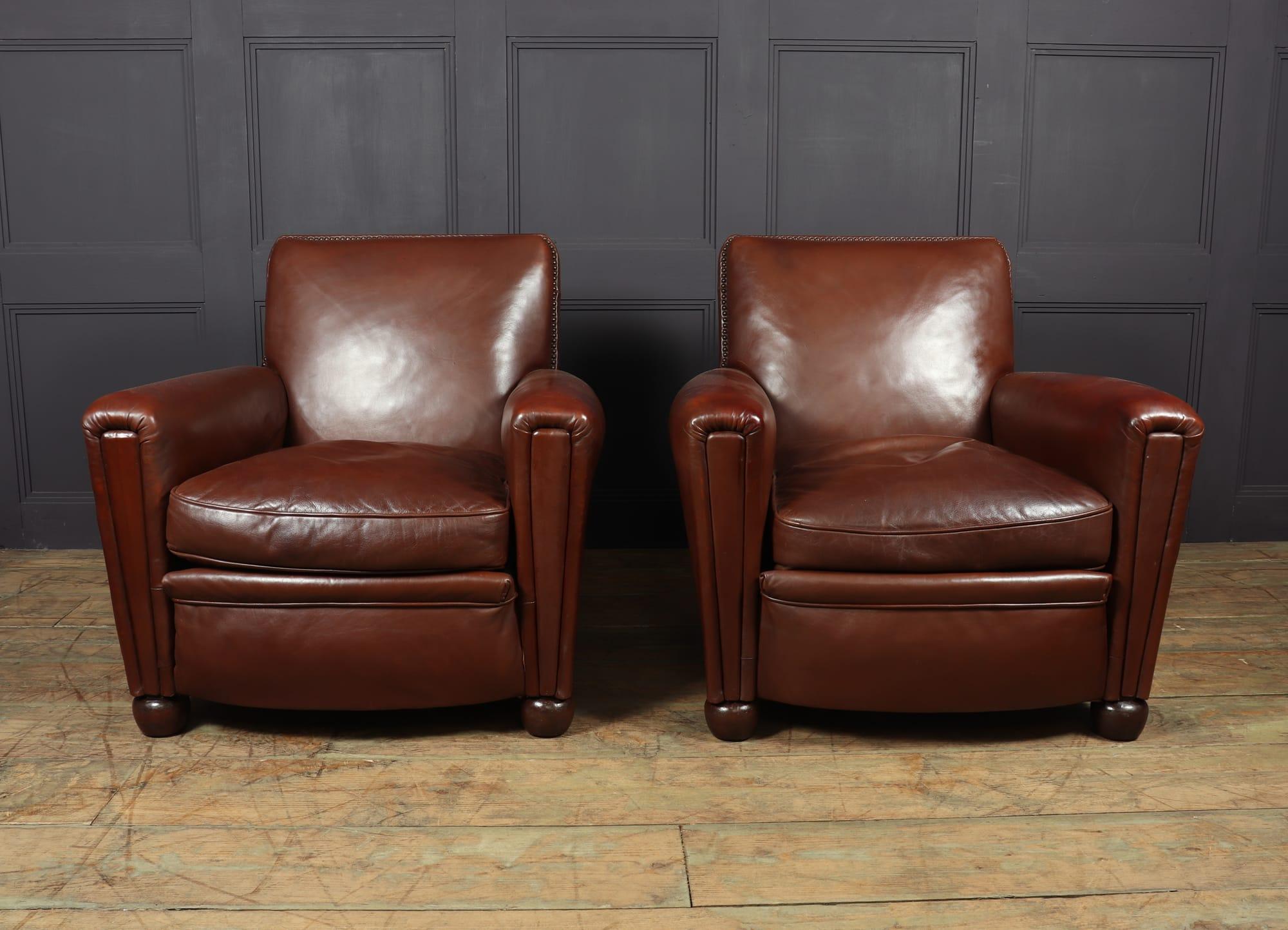 Pair of French Leather Club Chairs, c1940 In Good Condition In Paddock Wood Tonbridge, GB