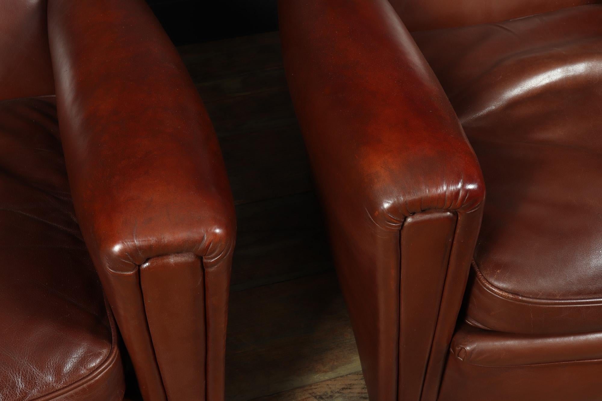 Mid-20th Century Pair of French Leather Club Chairs, c1940