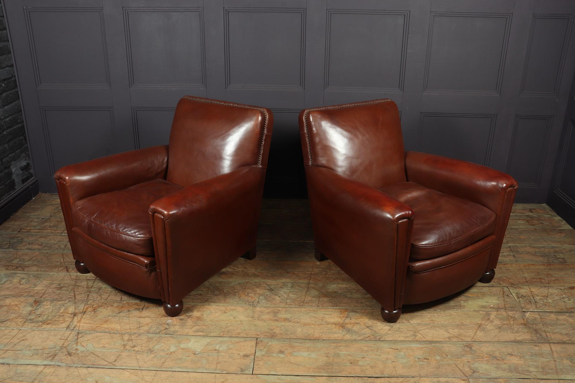 Pair of French Leather Club Chairs, c1940 4