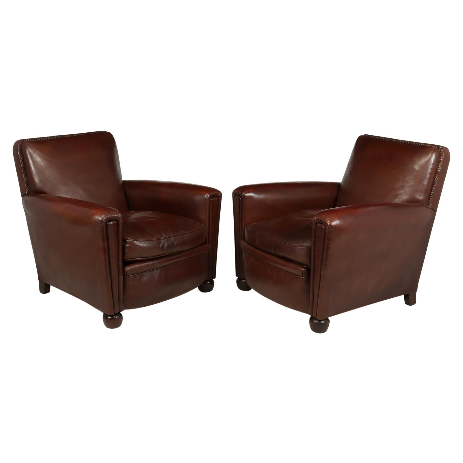 Pair of French Leather Club Chairs, c1940