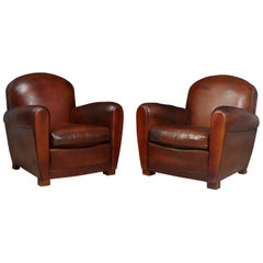 Pair of French Leather Club Chairs, circa 1950
