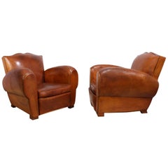 Pair of French Leather Club Chairs, circa 1930