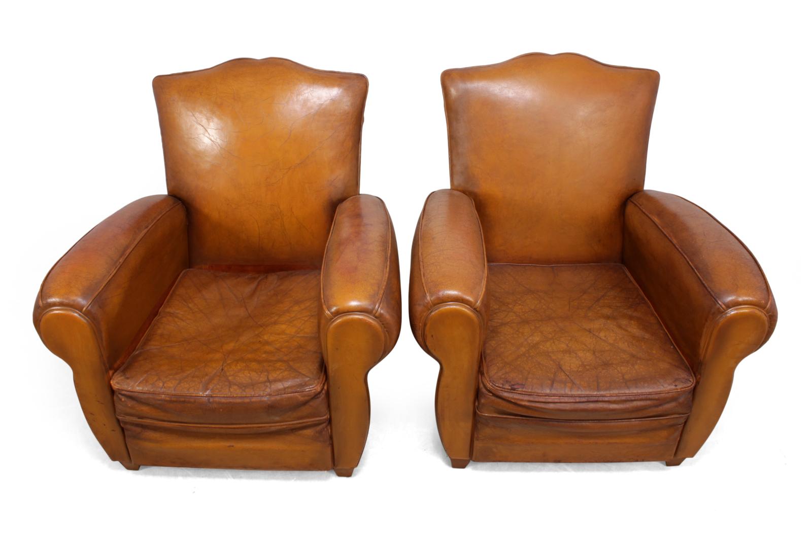 Pair of French Leather Club Chairs, circa 1940 1
