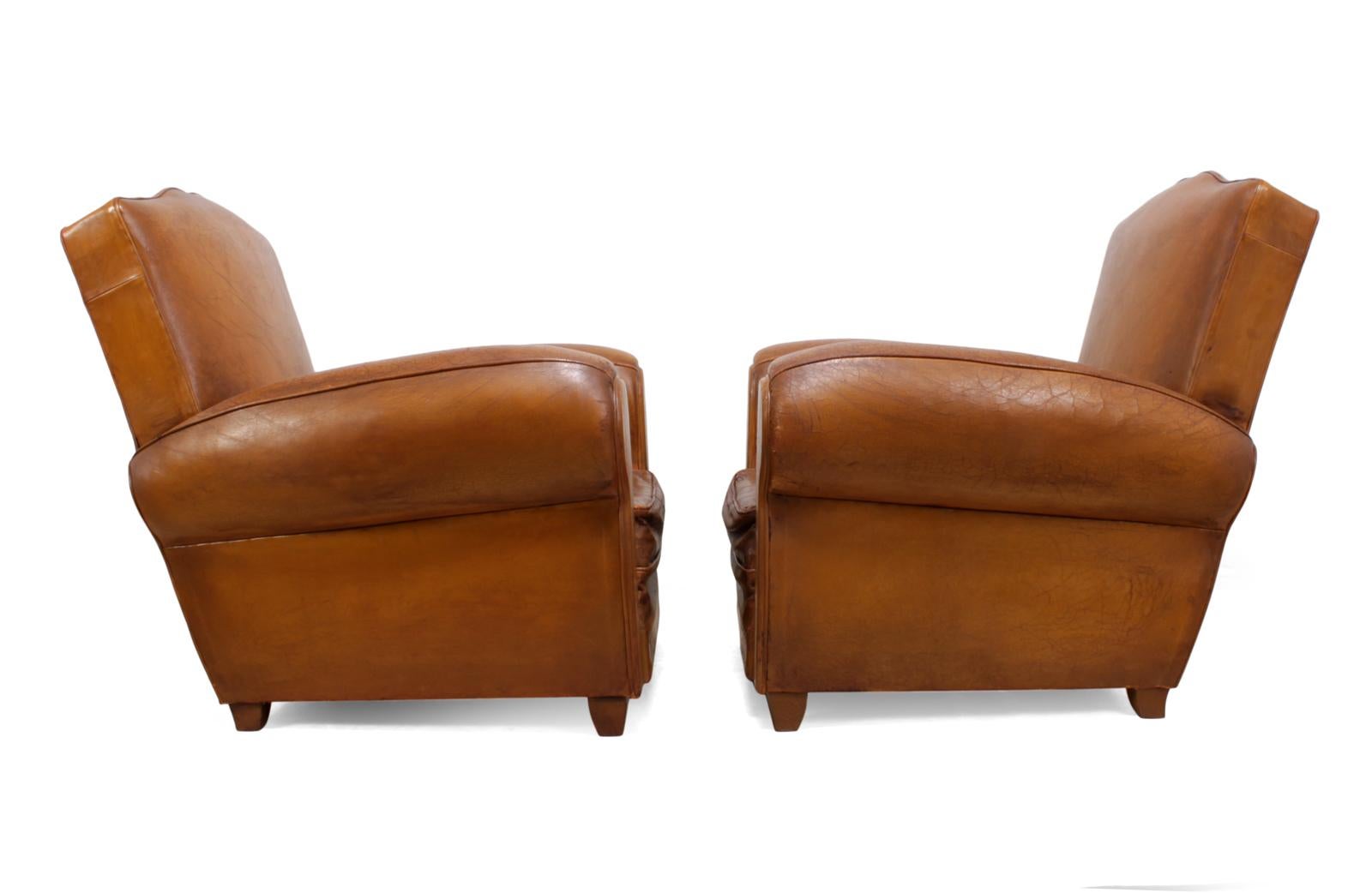 Pair of French Leather Club Chairs, circa 1940 3