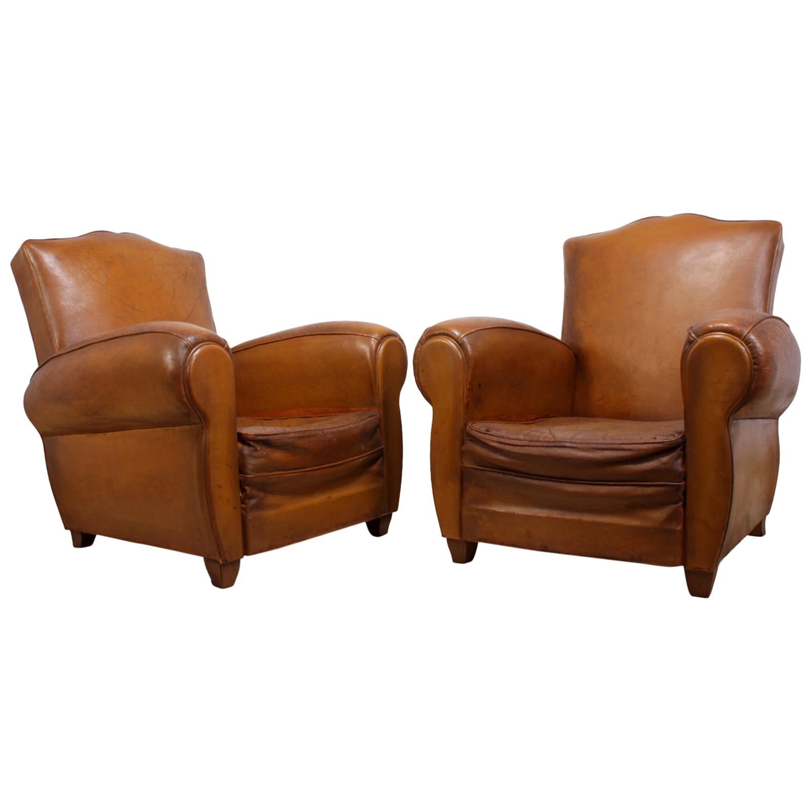 Pair of French Leather Club Chairs, circa 1940