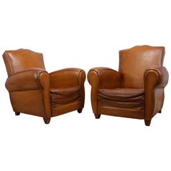 Pair of French Leather Club Chairs, circa 1940