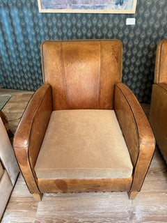 Pareja de sillones Club de cuero francés