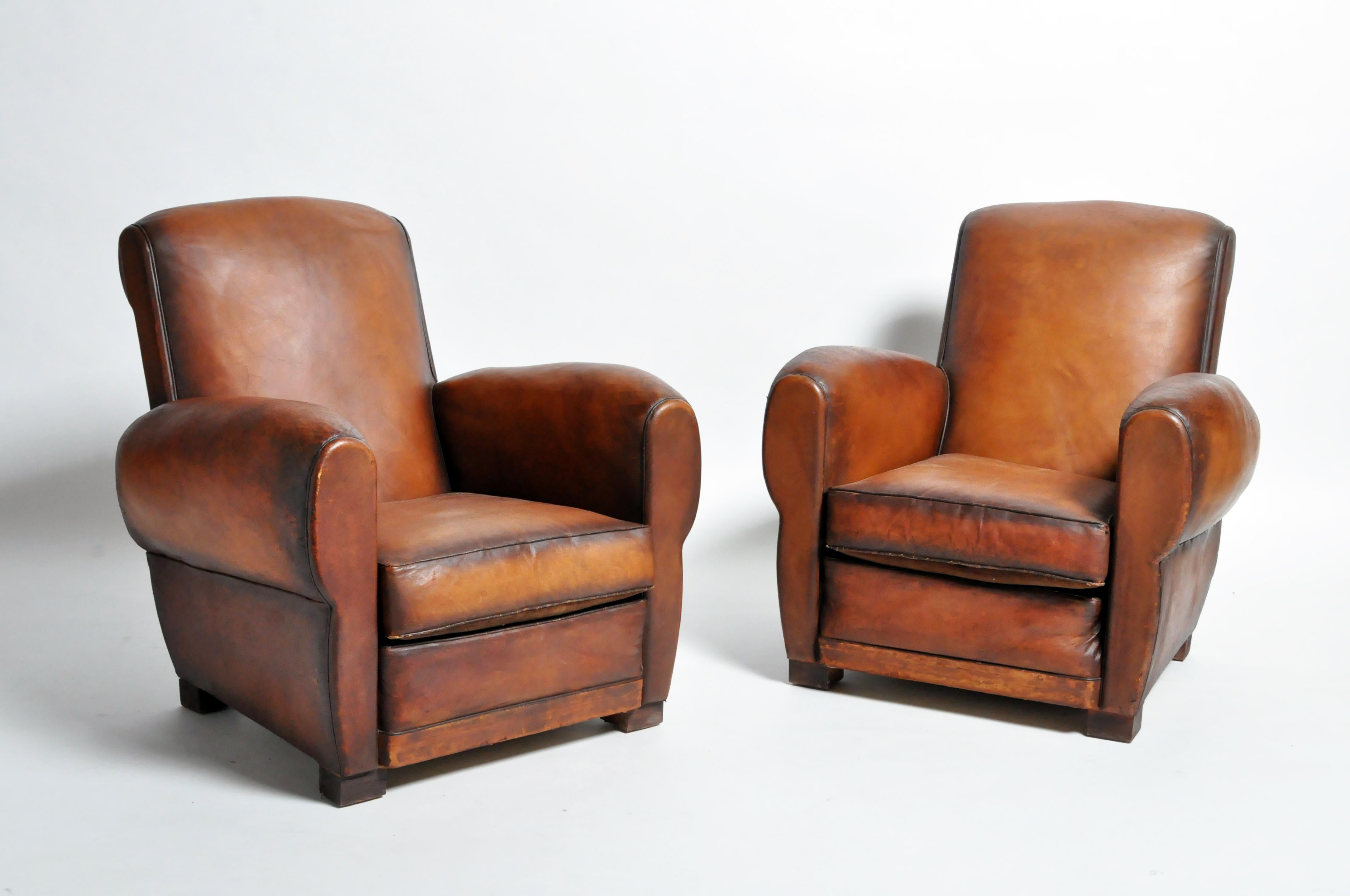 Pair of French Leather Club Chairs 16