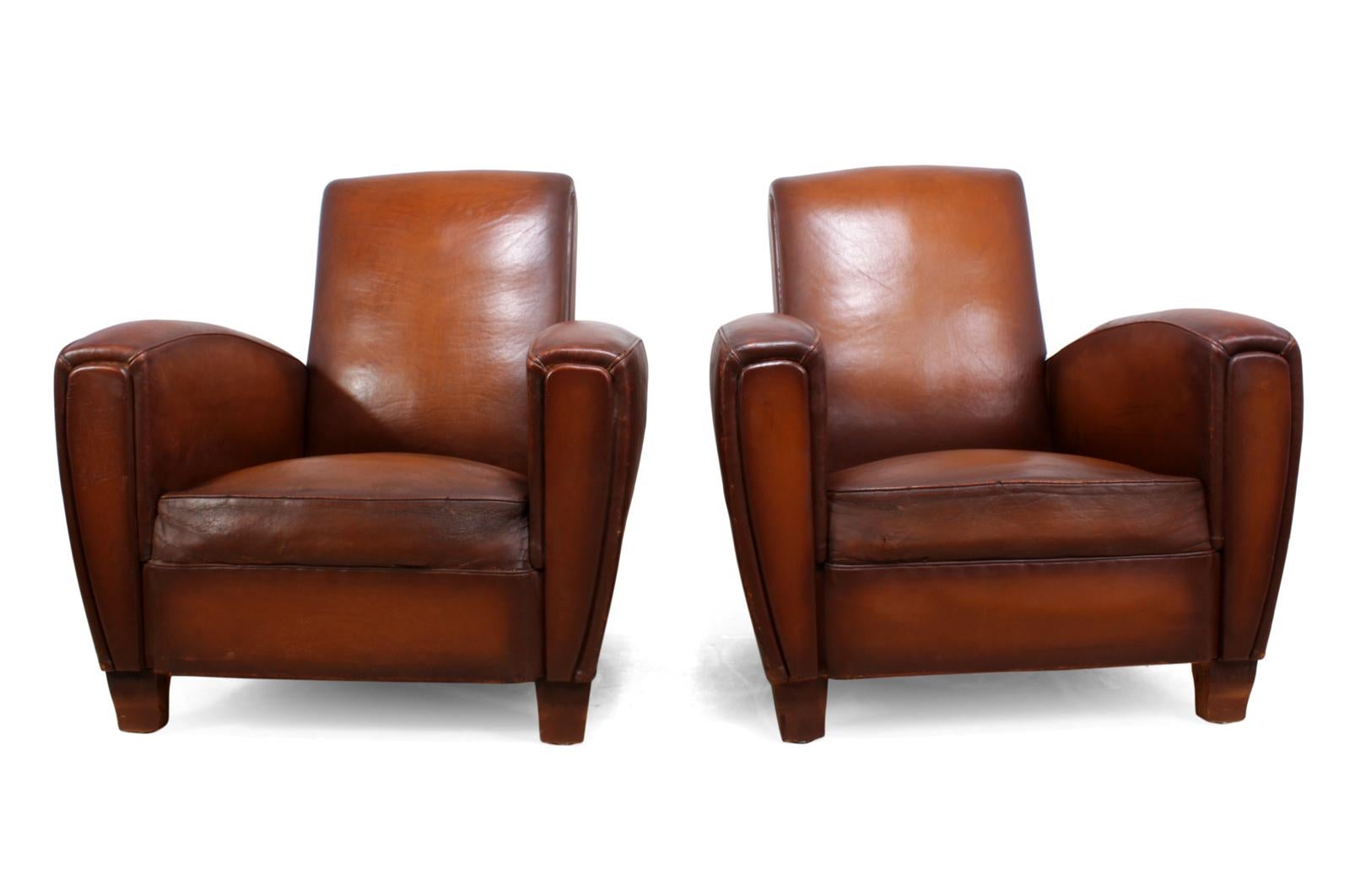 French Provincial Pair of French Leather Club Chairs