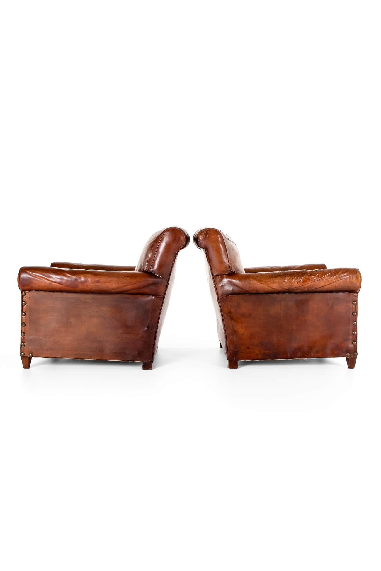 Art Deco Pair of French Leather Club Chairs
