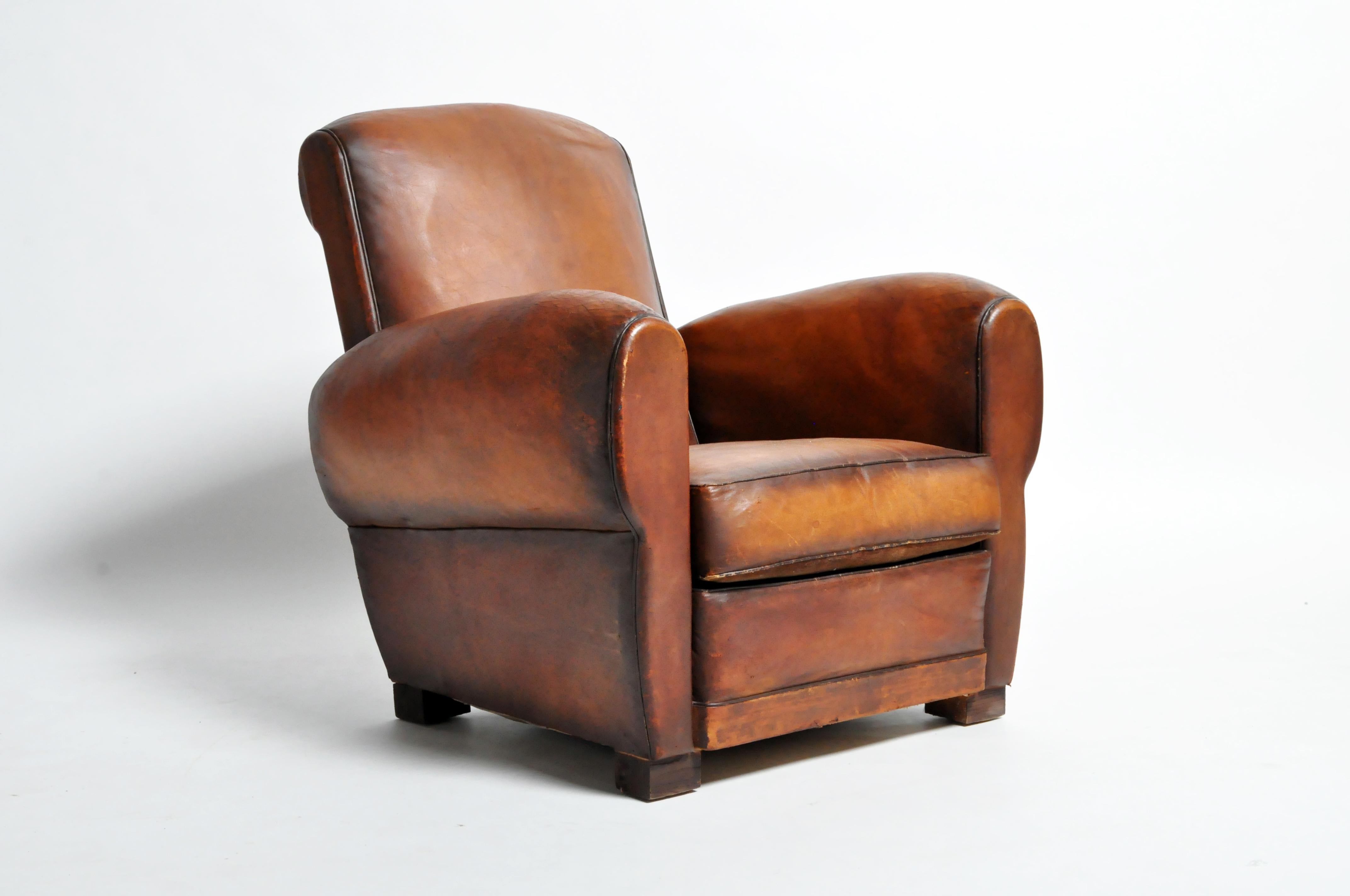 20th Century Pair of French Leather Club Chairs