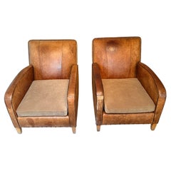 Pair of French Leather Club Chairs