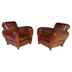 Vintage Pair of French Leather Club Chairs