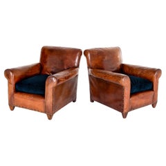 Pair of French Leather Club Chairs