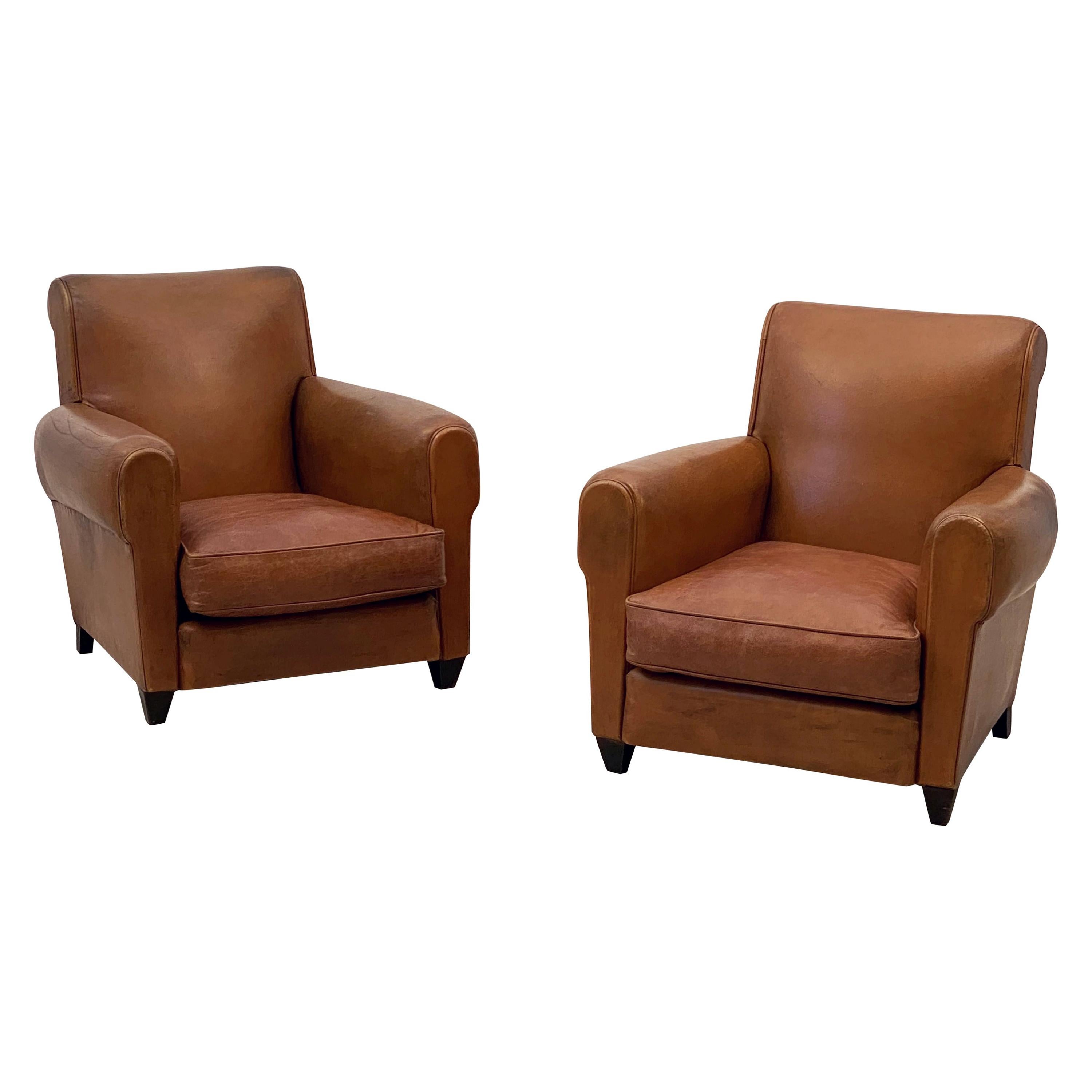 Pair of Art Deco Style Leather Club Chairs at 1stDibs