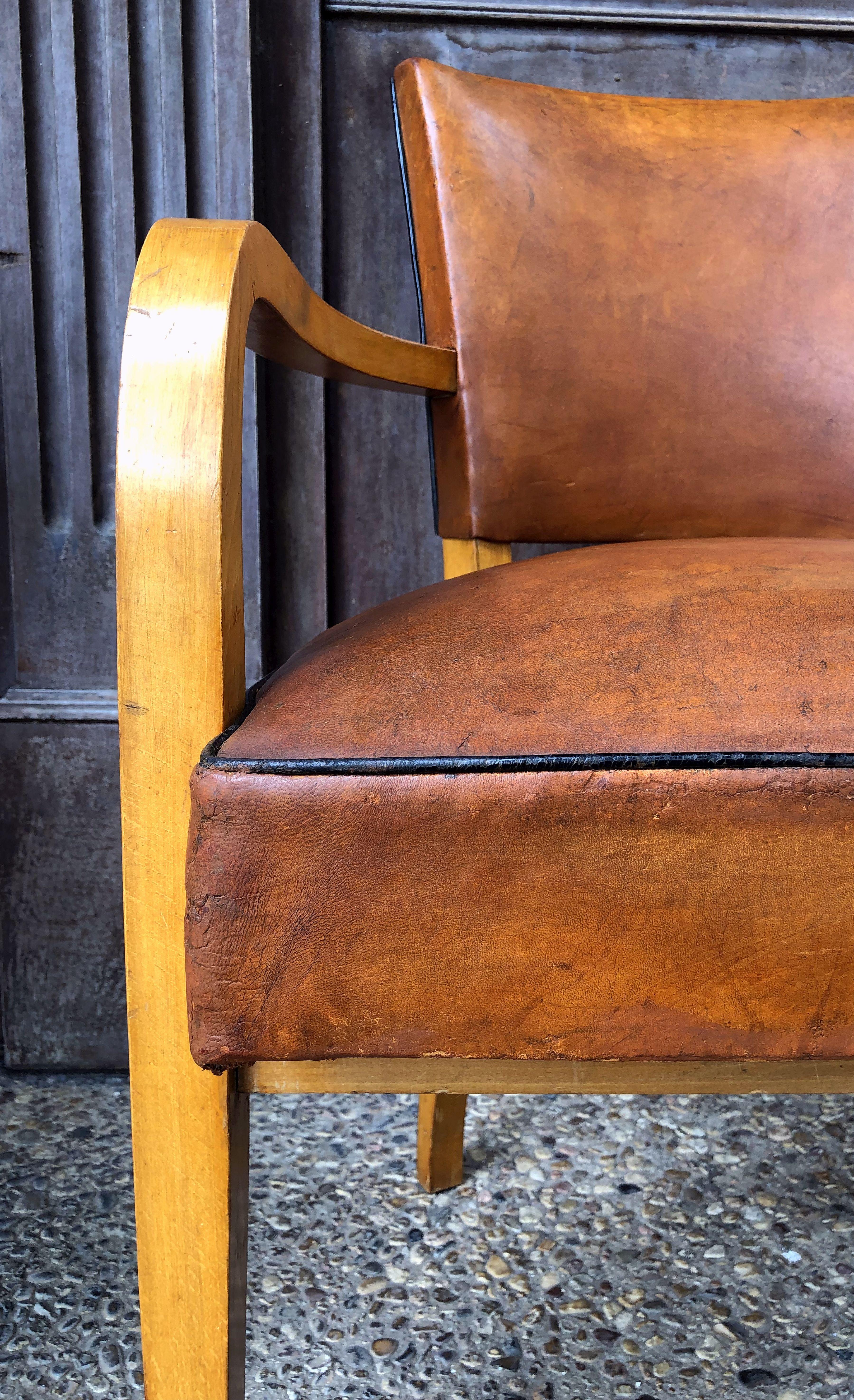 Pair of French Leather Covered Bridge Chairs 'Individually Priced' 2