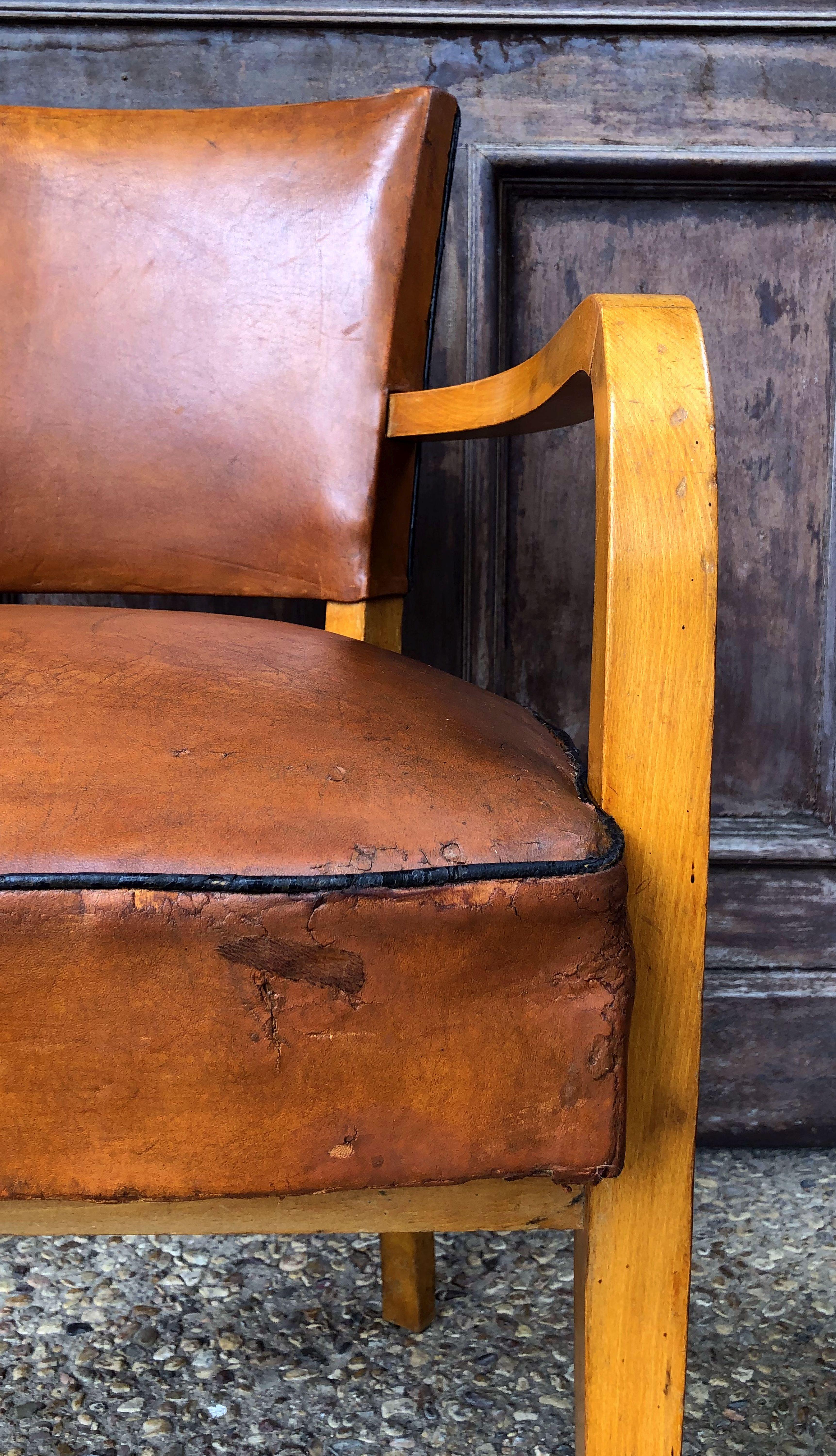 Pair of French Leather Covered Bridge Chairs 'Individually Priced' 3