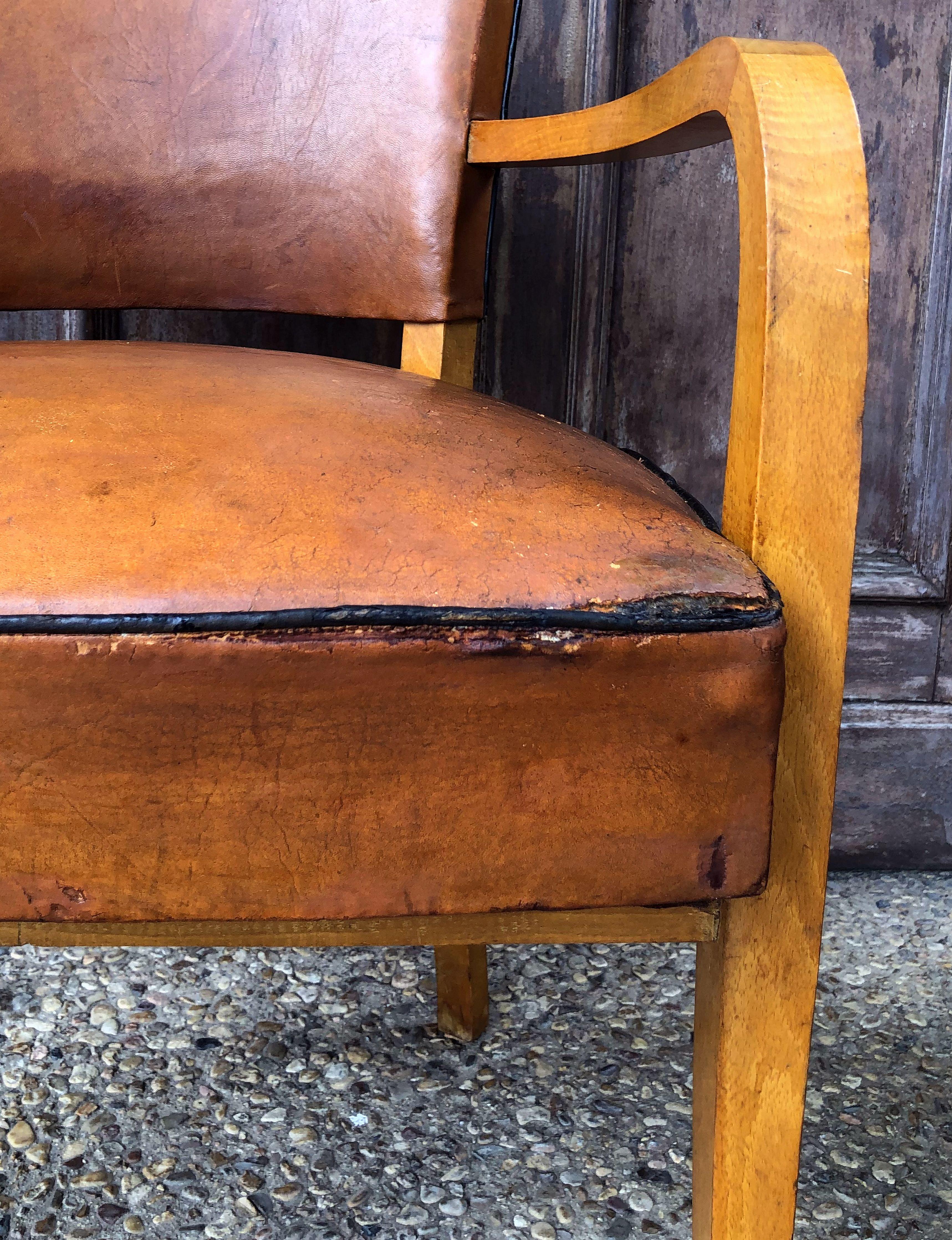 Pair of French Leather Covered Bridge Chairs 'Individually Priced' 4