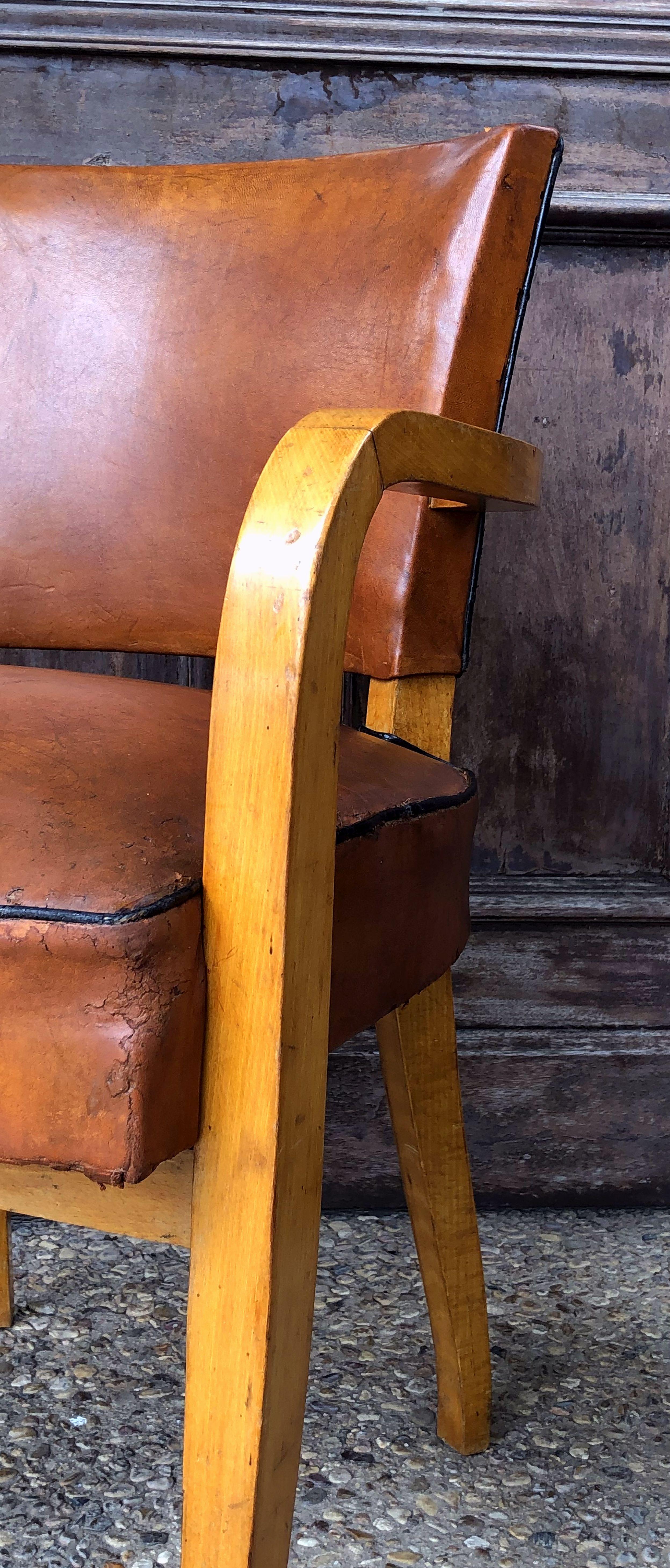 Pair of French Leather Covered Bridge Chairs 'Individually Priced' 5