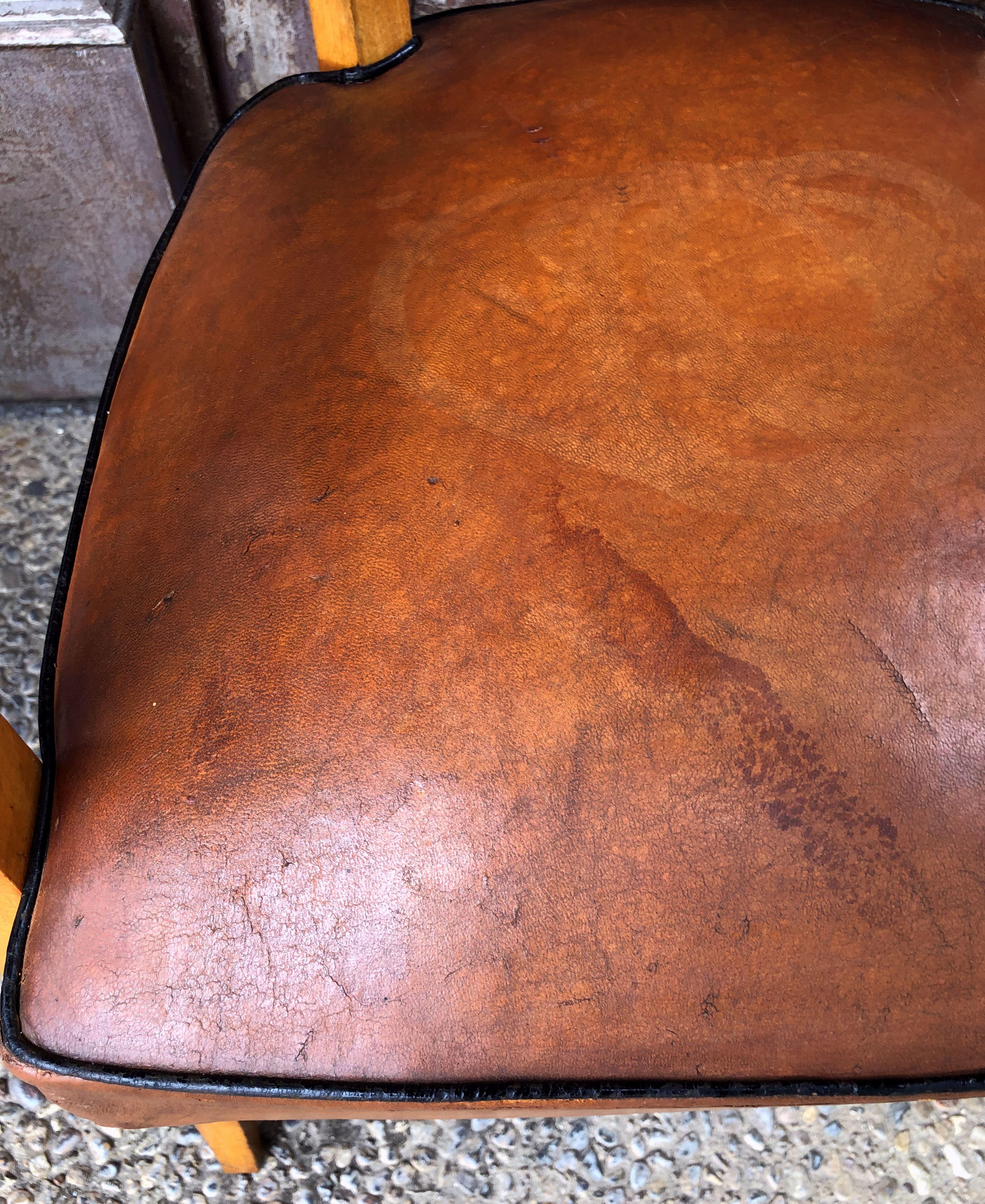 Pair of French Leather Covered Bridge Chairs 'Individually Priced' 7