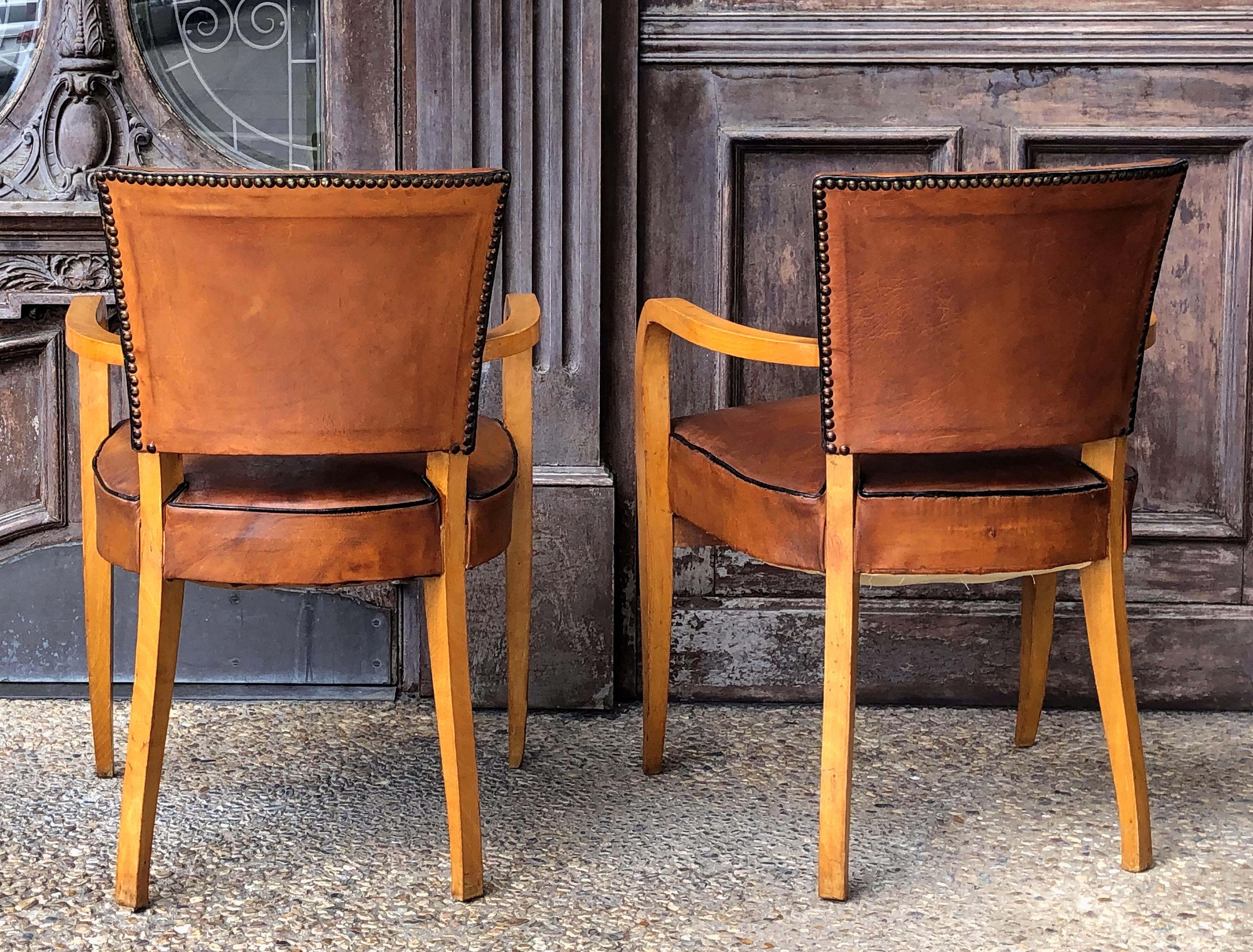 Pair of French Leather Covered Bridge Chairs 'Individually Priced' 10