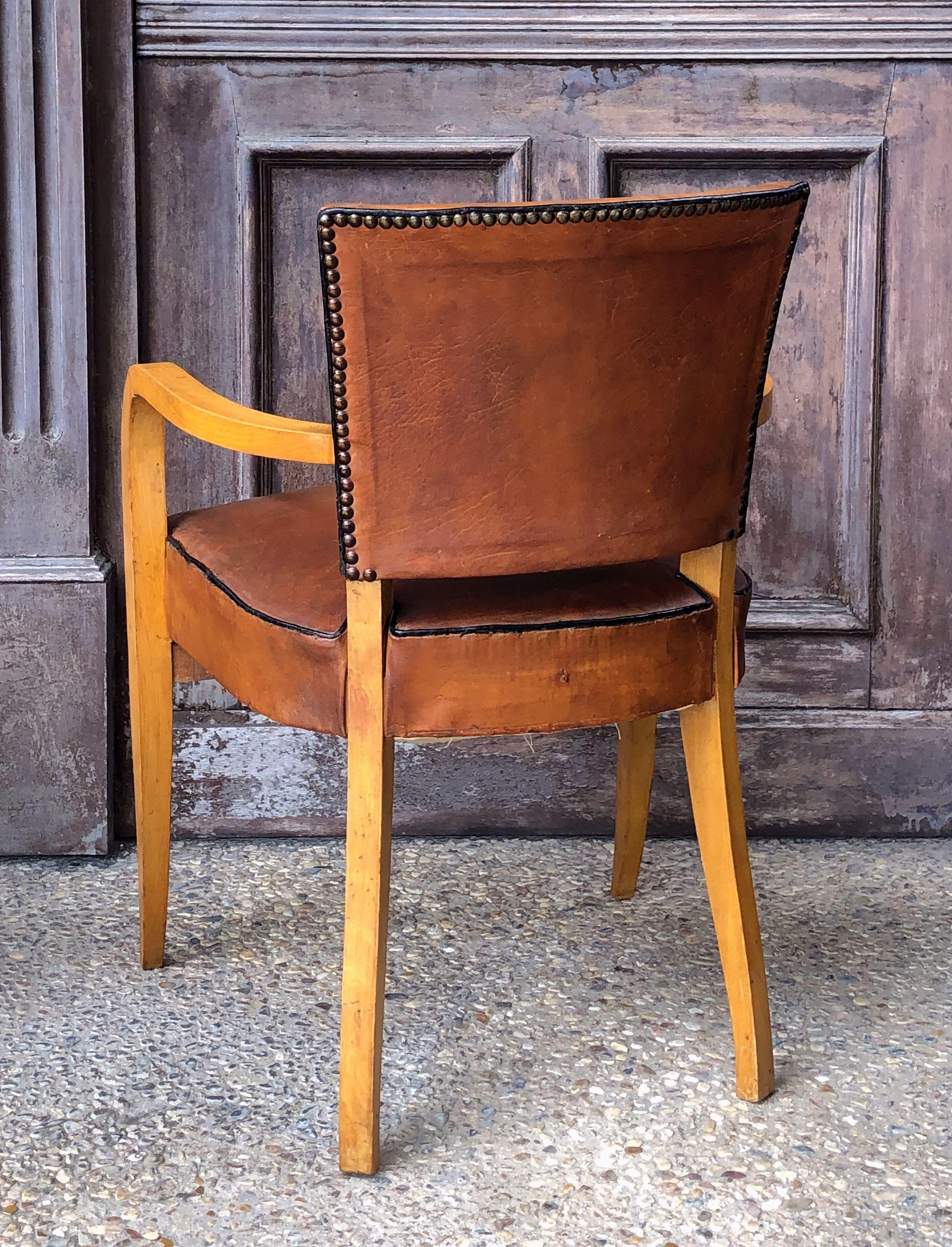 Pair of French Leather Covered Bridge Chairs 'Individually Priced' 11