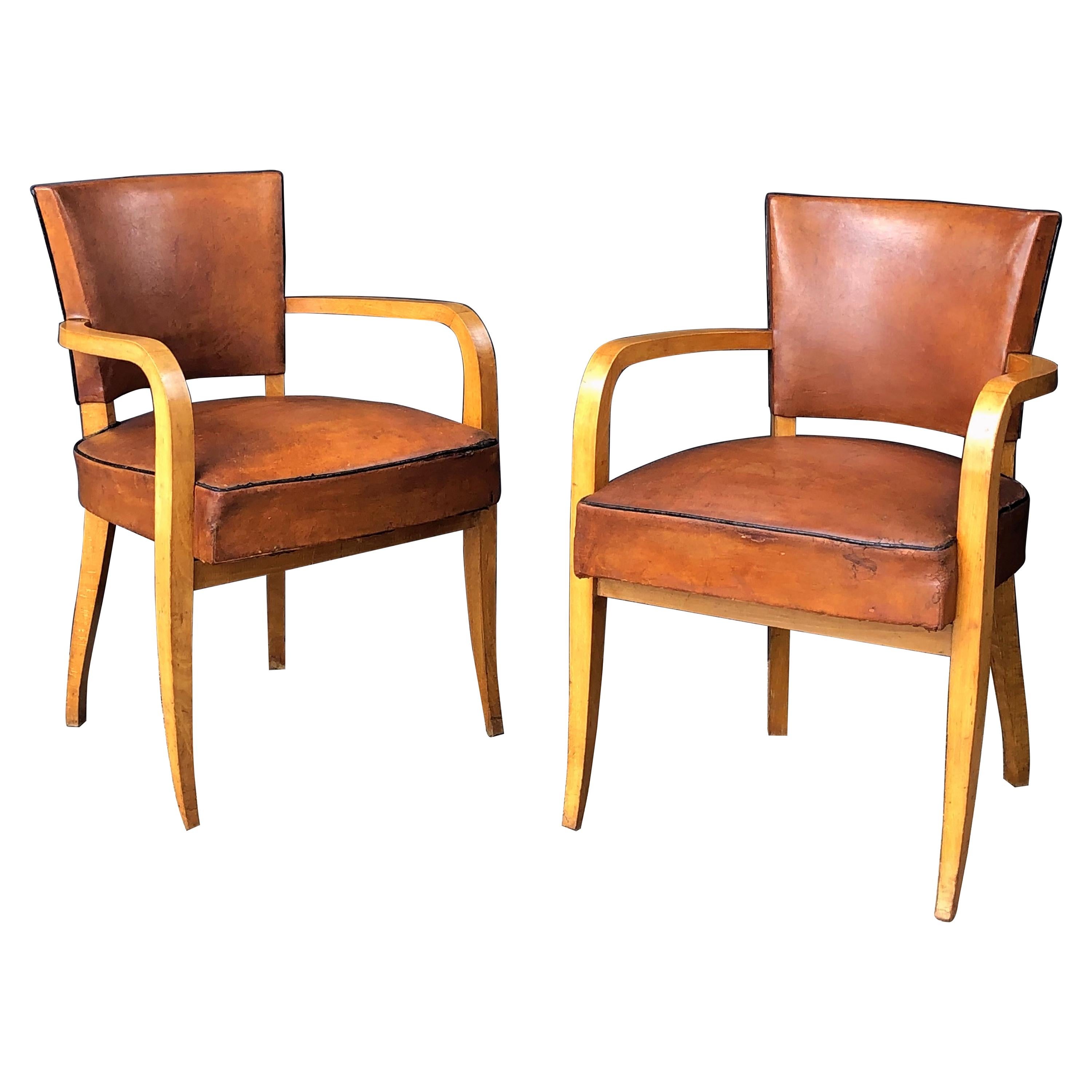 Pair of French Leather Covered Bridge Chairs 'Individually Priced'