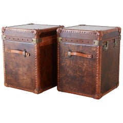 Vintage Pair of French Leather Hat Trunks after Louis Vuitton