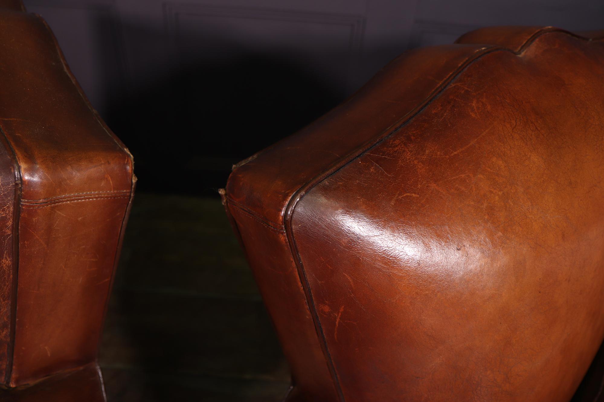 Pair of French Leather Moustache Back Club Chairs 5