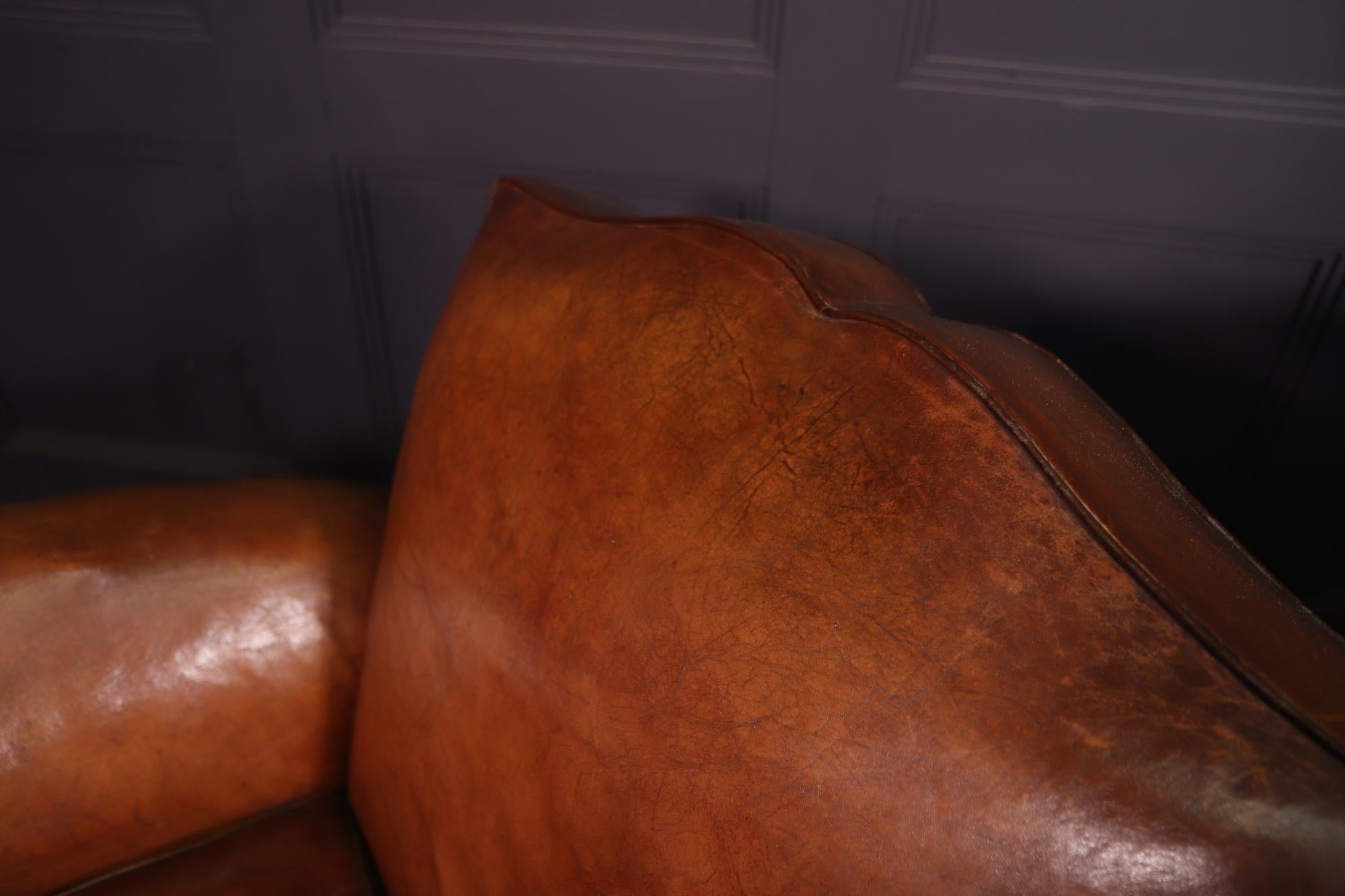 Pair of French Leather Moustache Back Club Chairs 6