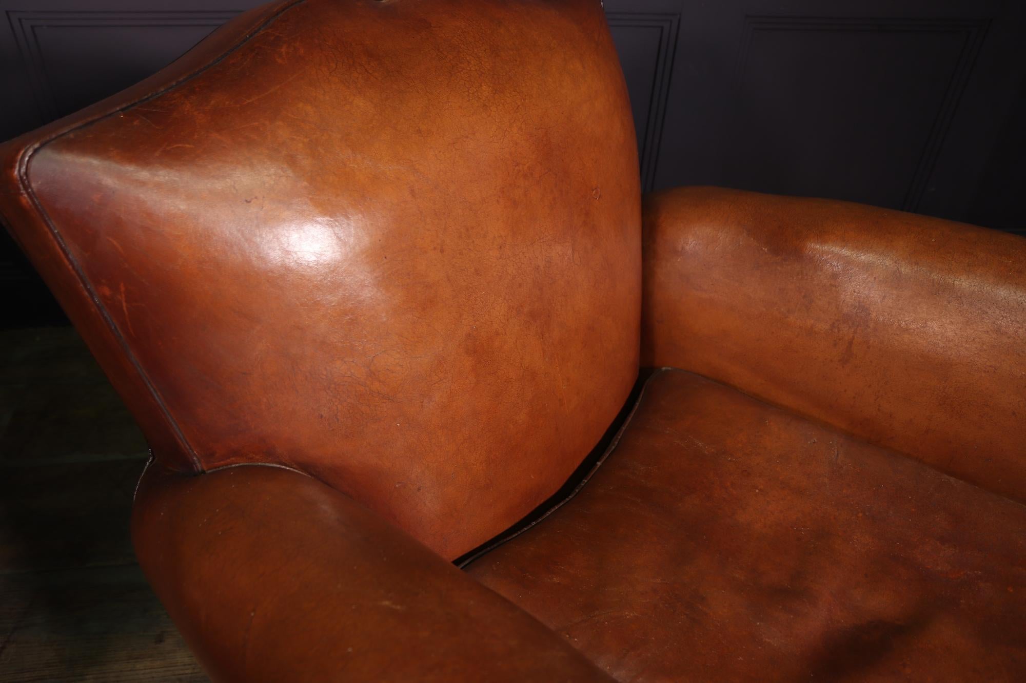 Pair of French Leather Moustache Back Club Chairs 7
