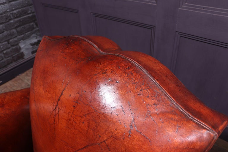 Pair of French Leather Moustache Back Club Chairs at 1stDibs