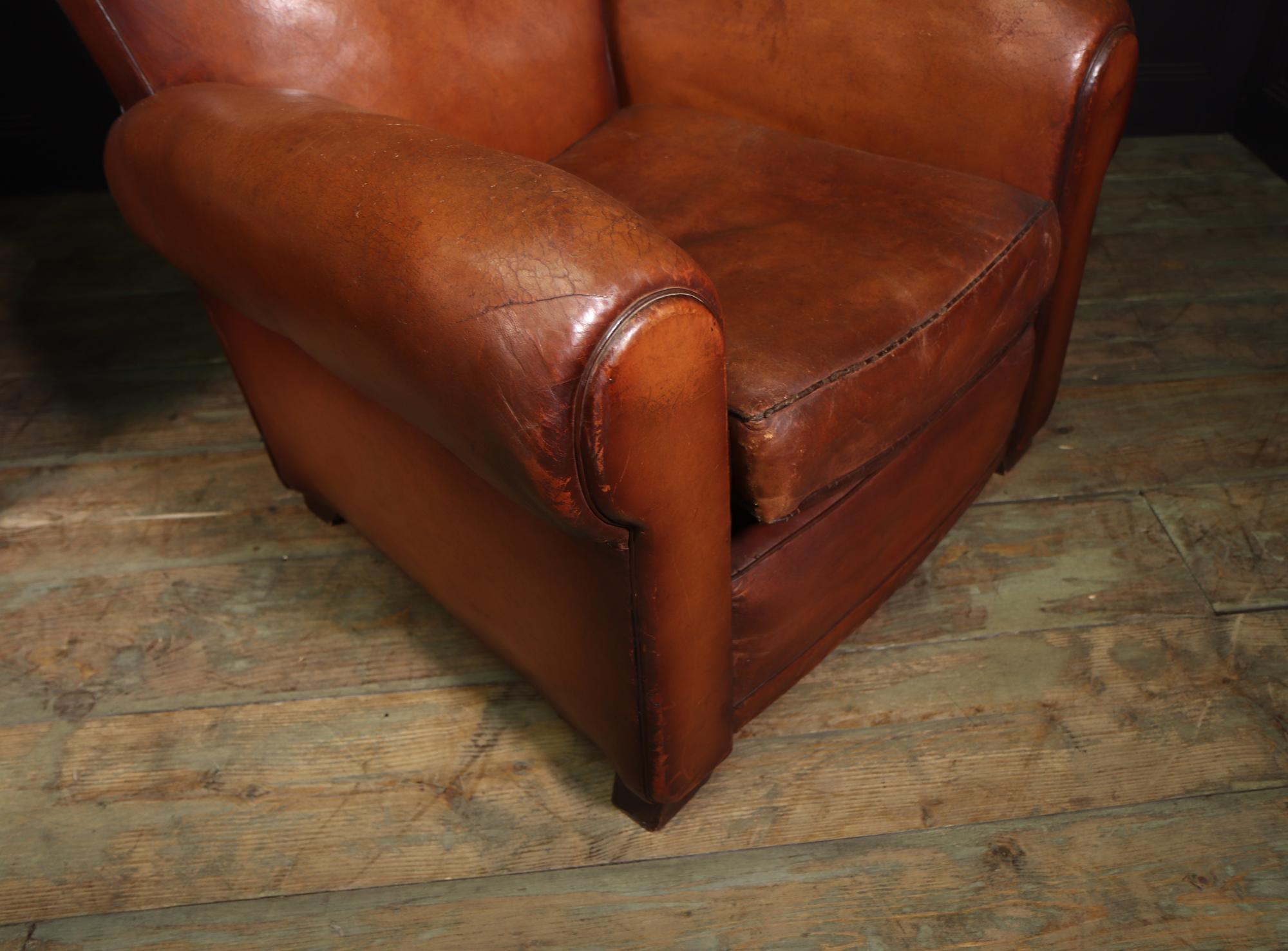 Pair of French Leather Moustache Back Club Chairs 8