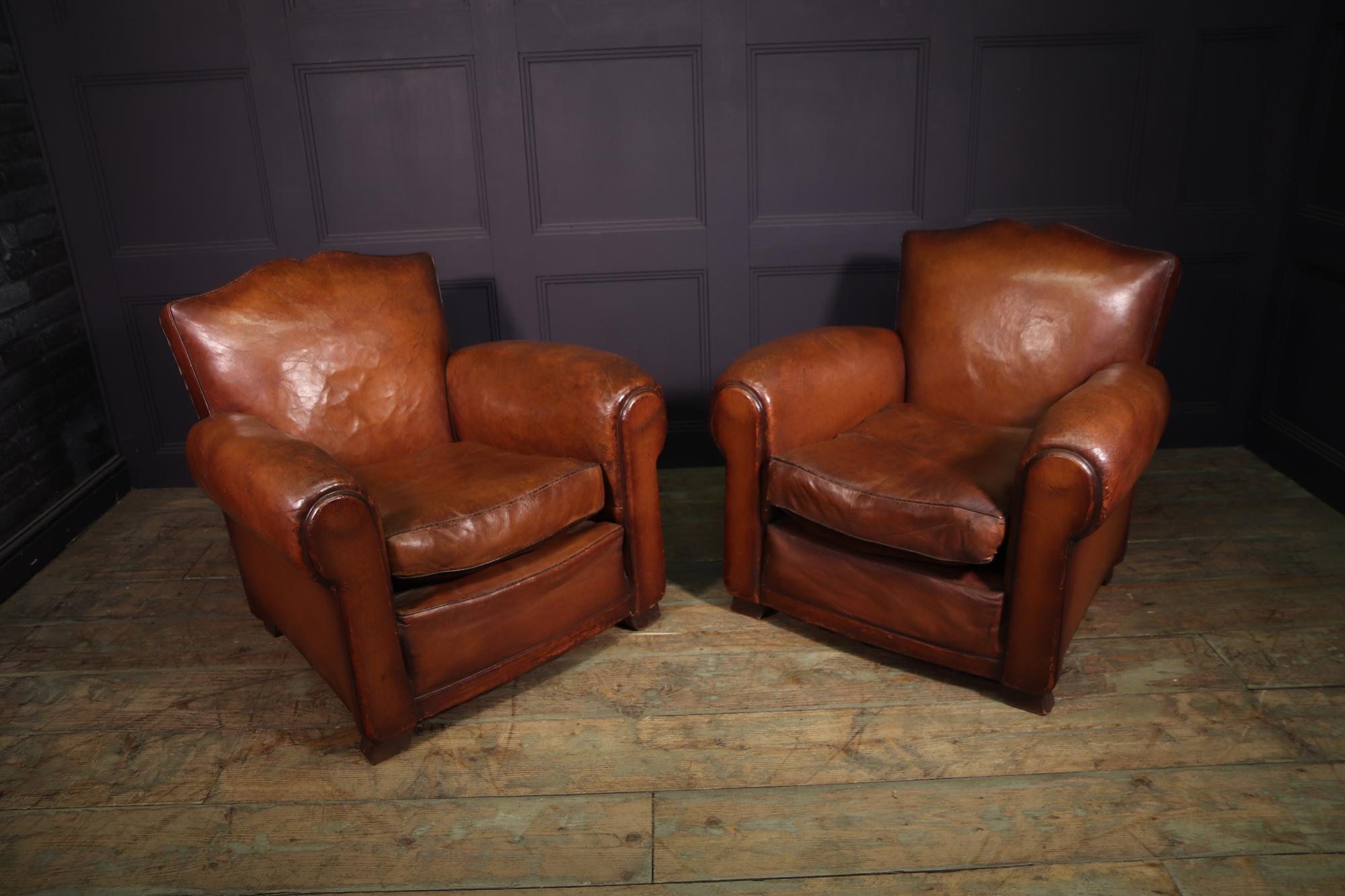 Other Pair of French Leather Moustache Back Club Chairs